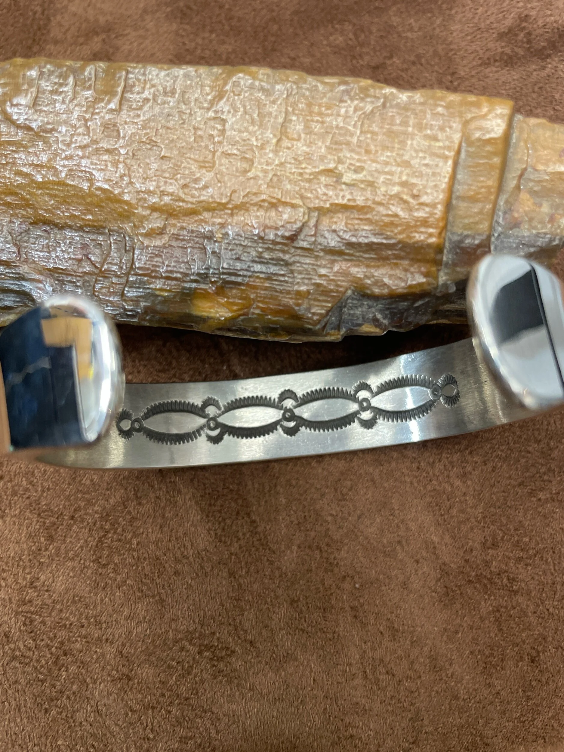 Men's sterling silver and 14 k cuff Native American Bruce