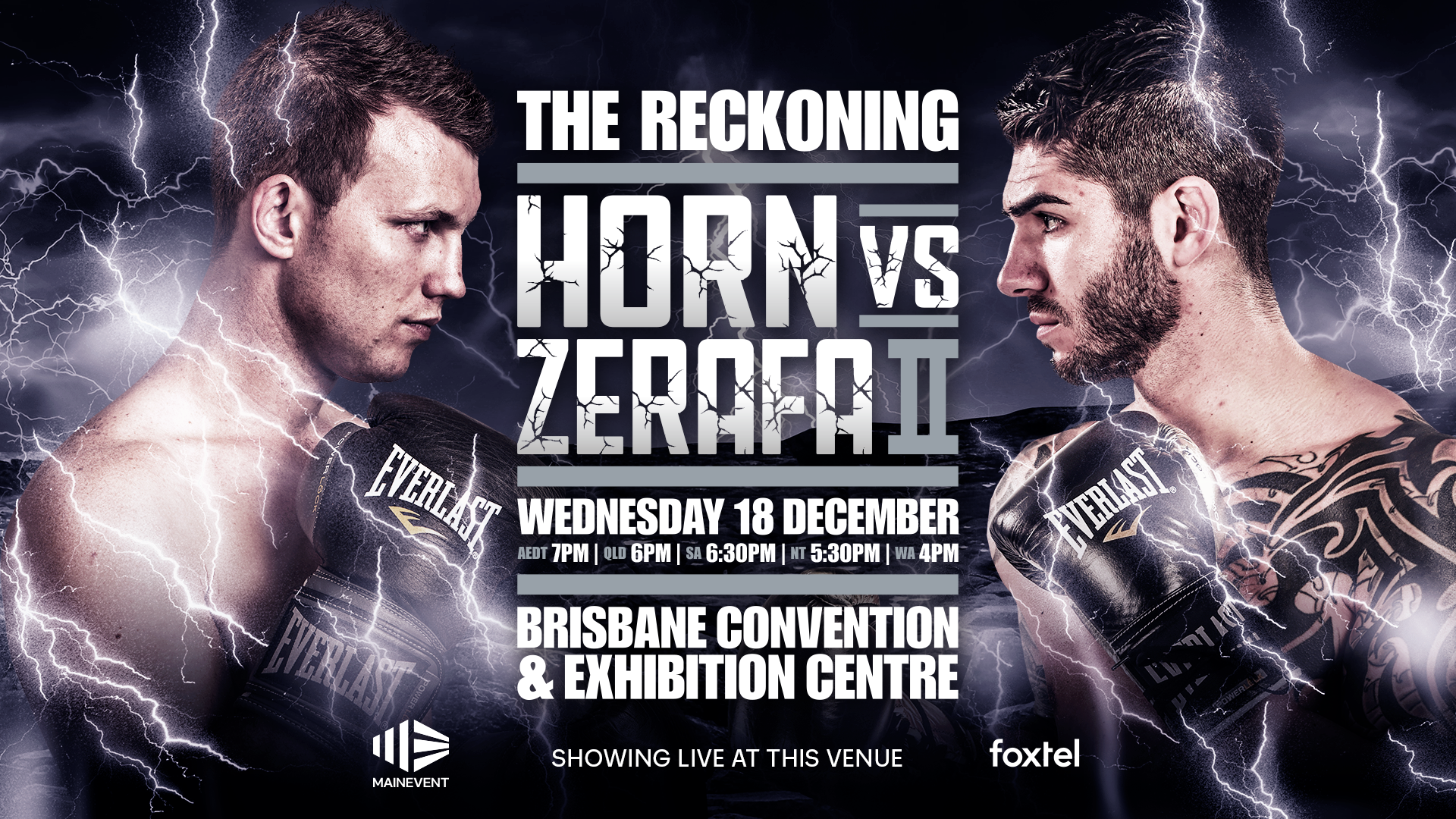 THE RECKONING  Watch all the action live at Souths Leagues Club in the sports bar on the big screens on Wednesday December 18 from 6pm!  HORN v ZERAFA 2 will battle in the main event  Its also Wednesday GET GRILLED night in the bistro!