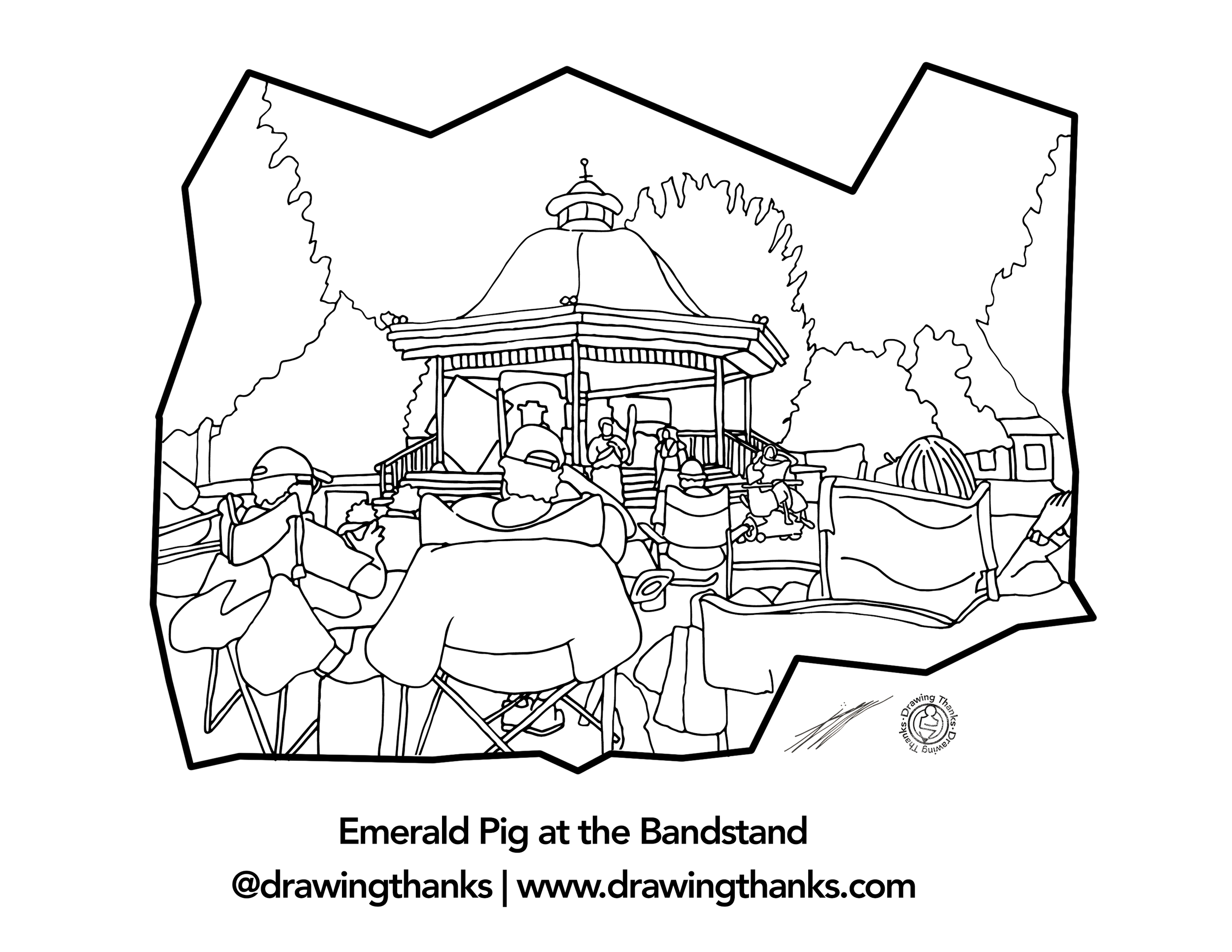 Emerald Pig at the Bandstand Colouring Sheet.png