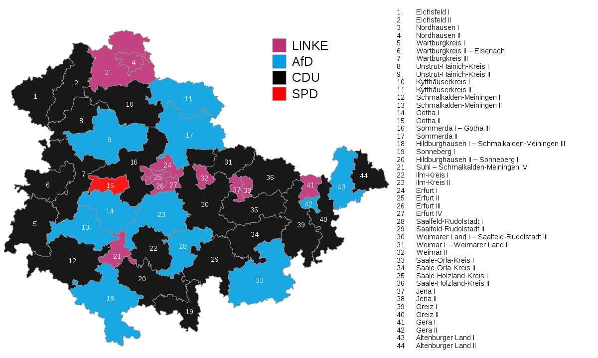 Erststimmenmehrheiten in den 44 Wahlkreisen