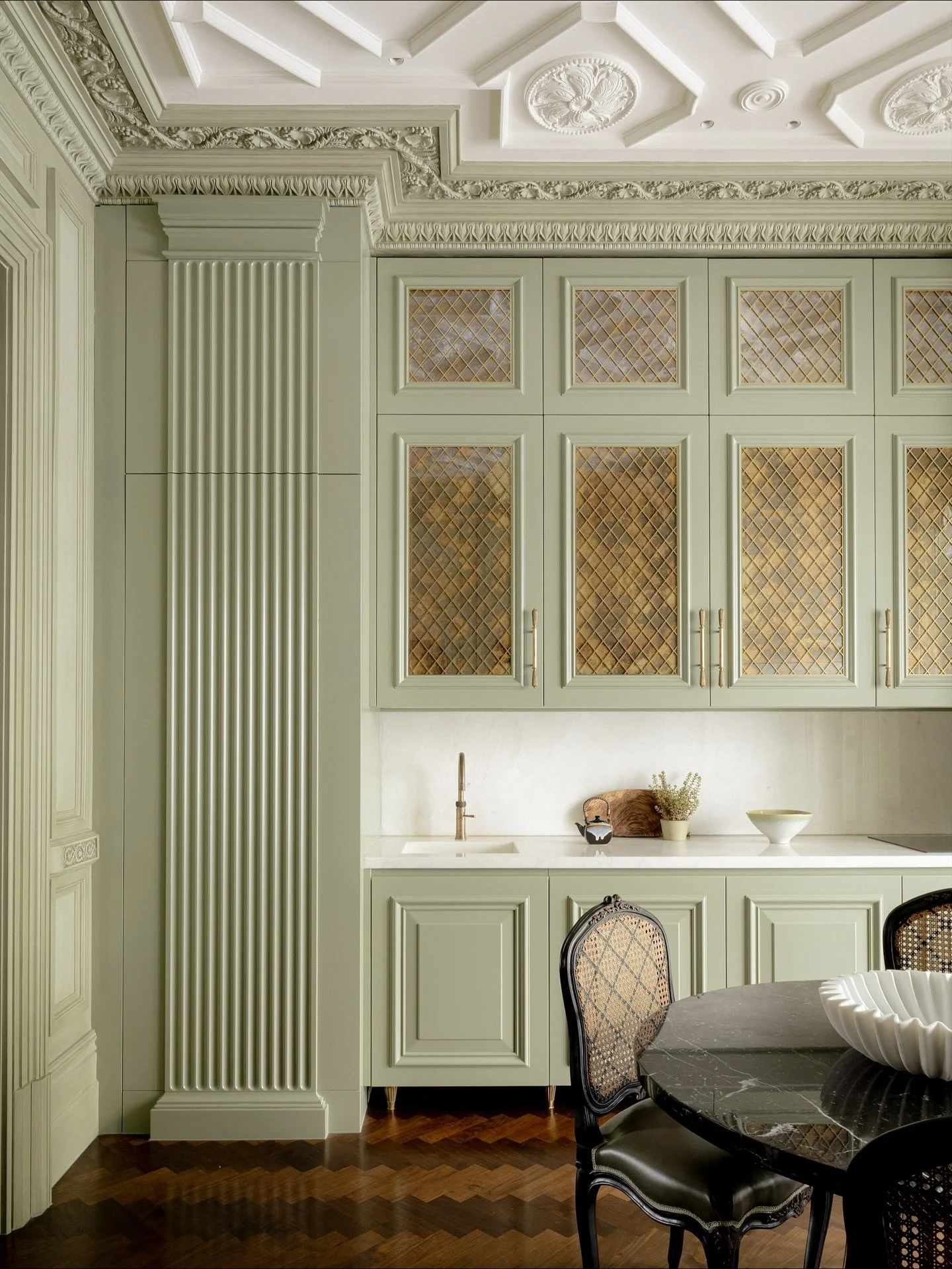 Luxury kitchen trends &hellip; raised &amp; fielded door panels, floor to ceiling units with joinery that meets decorative cornicing .. jewel box detailing and finishing inside a remodelled London townhouse courtesy of British joinery house @james_we