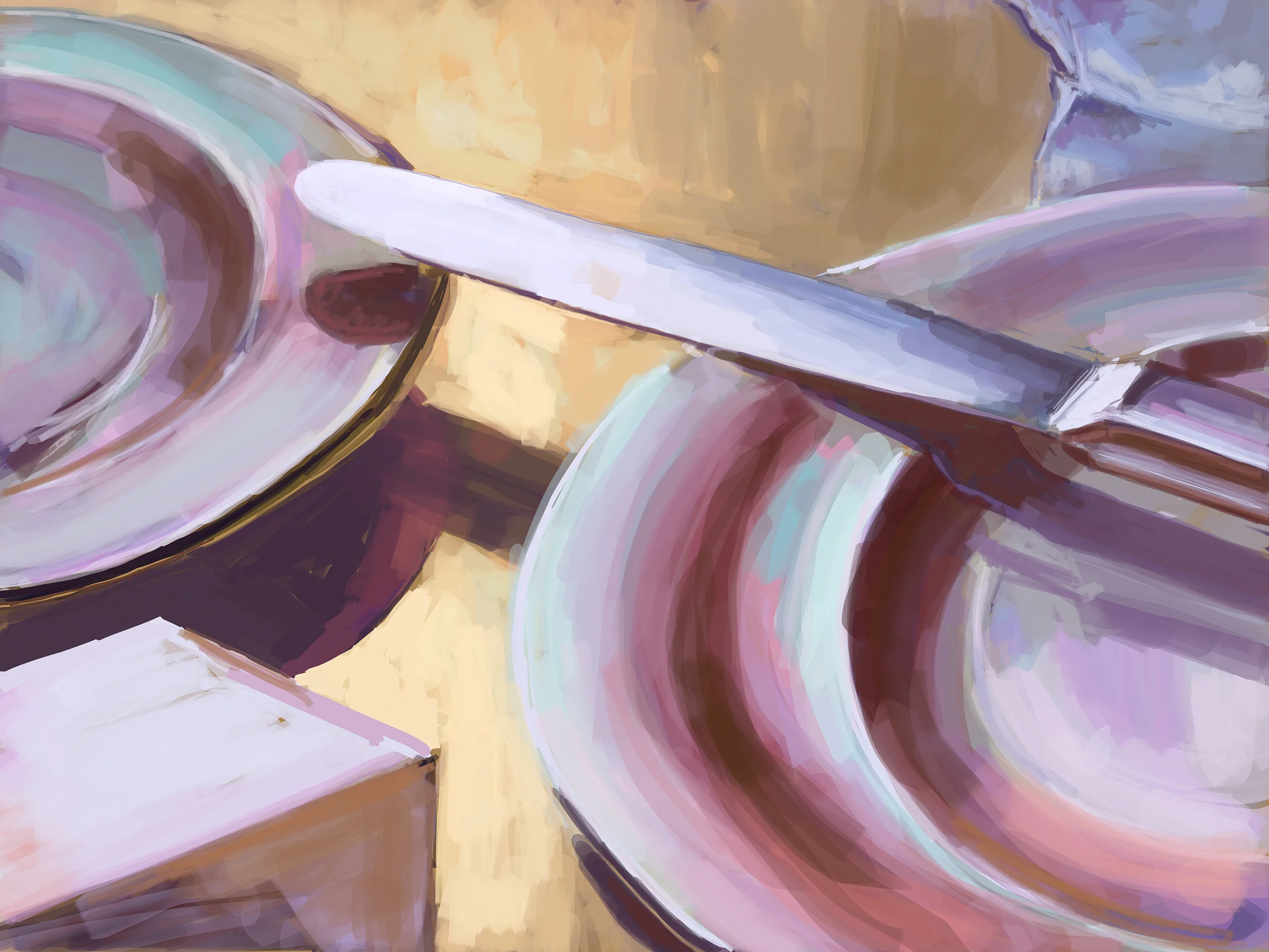 Plate and knife