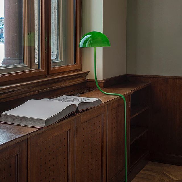 Infectious personality ~ 💚 &ldquo;Designed by Front, the lamp was created to the newly-reopened National museum's library in Stockholm. Curve is Fronts version of the classic green Clerks lamp - a series of lamps that seems to grow and adapt to its 