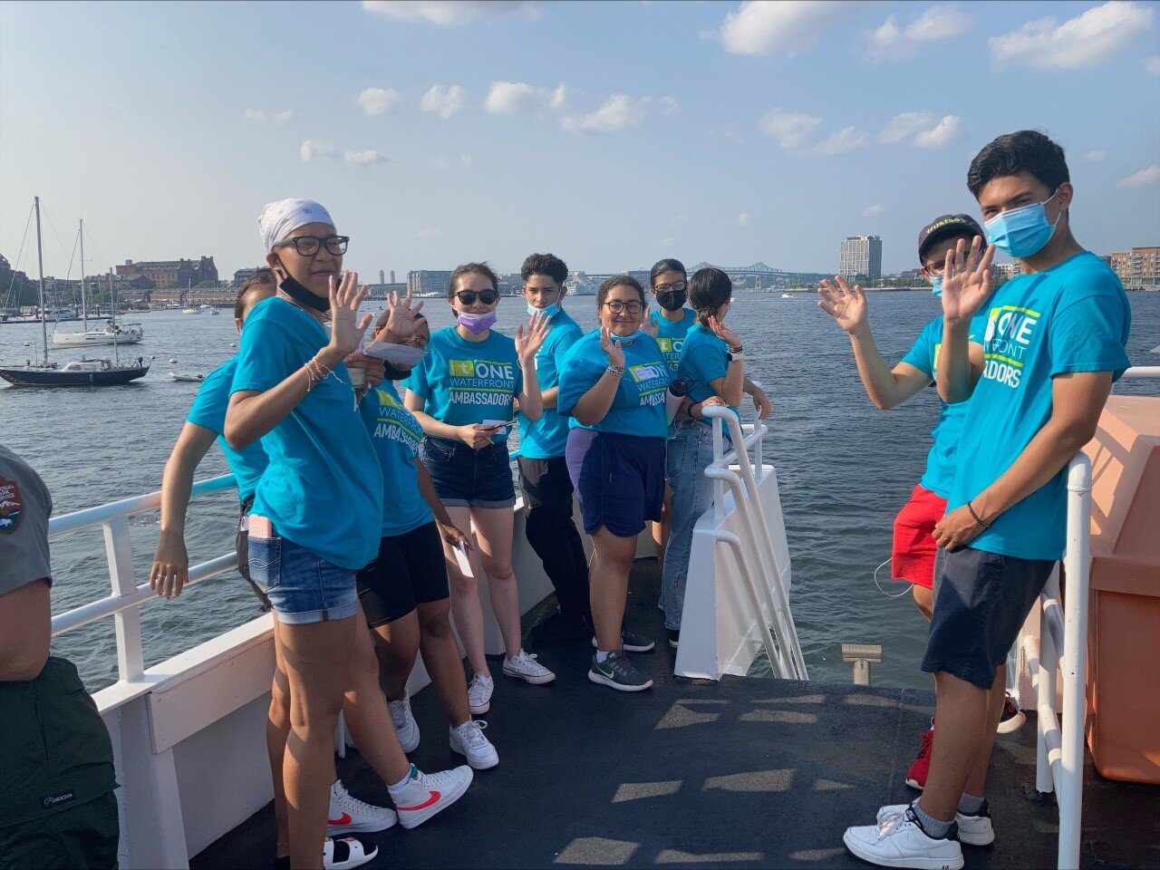  This week, the Waterfront Ambassadors went on a boat and did more outreach to youth. On the boat, there were other programs like Save the Harbor Save the Bay, Green Ambassadors, etc. We went around table to table to see what the different types of p