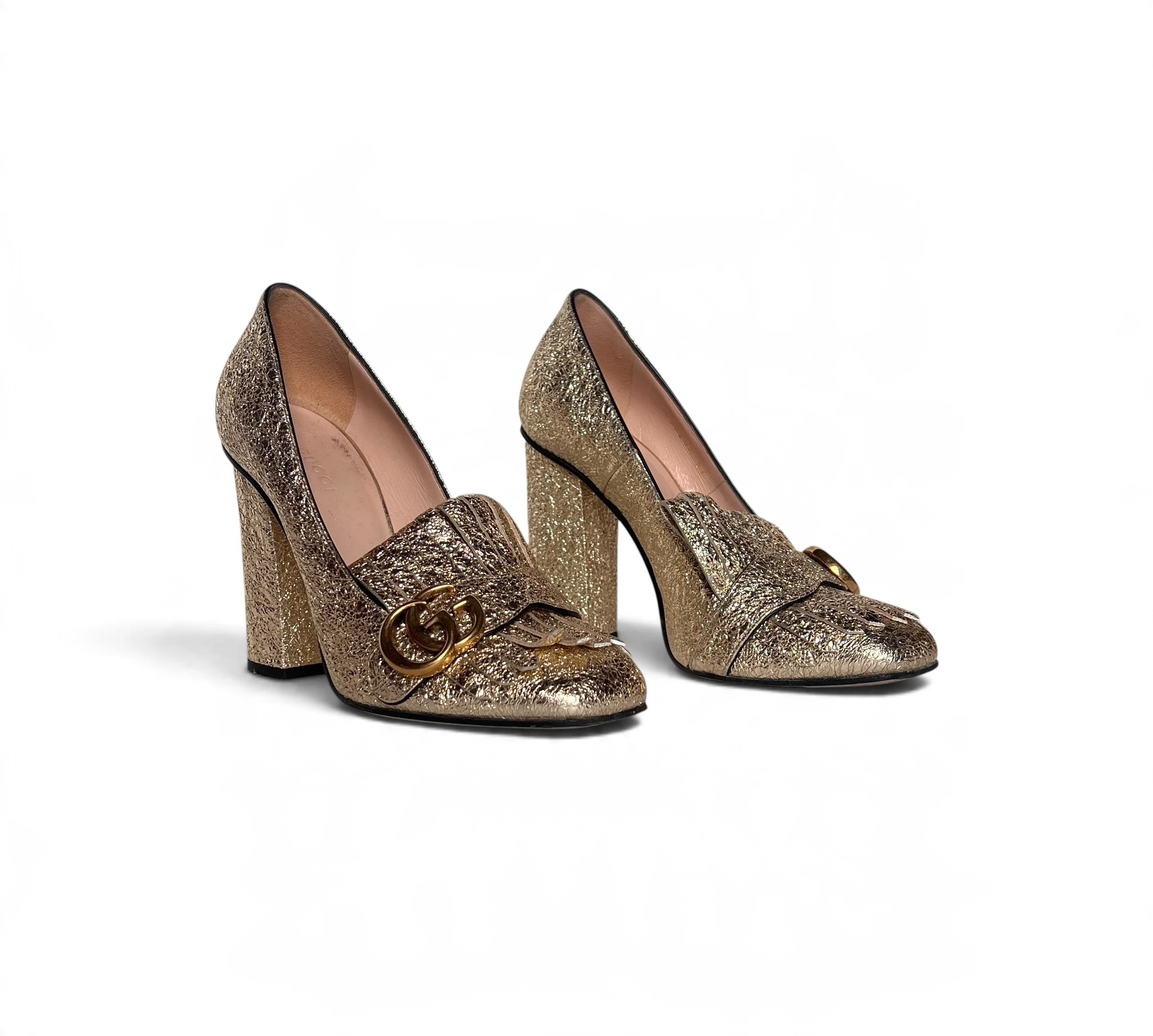 GG Marmont Fringed Metallic Loafer Pumps
