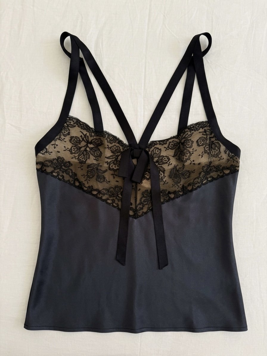 Chanel Vintage Spring 2005 Satin and Lace Top