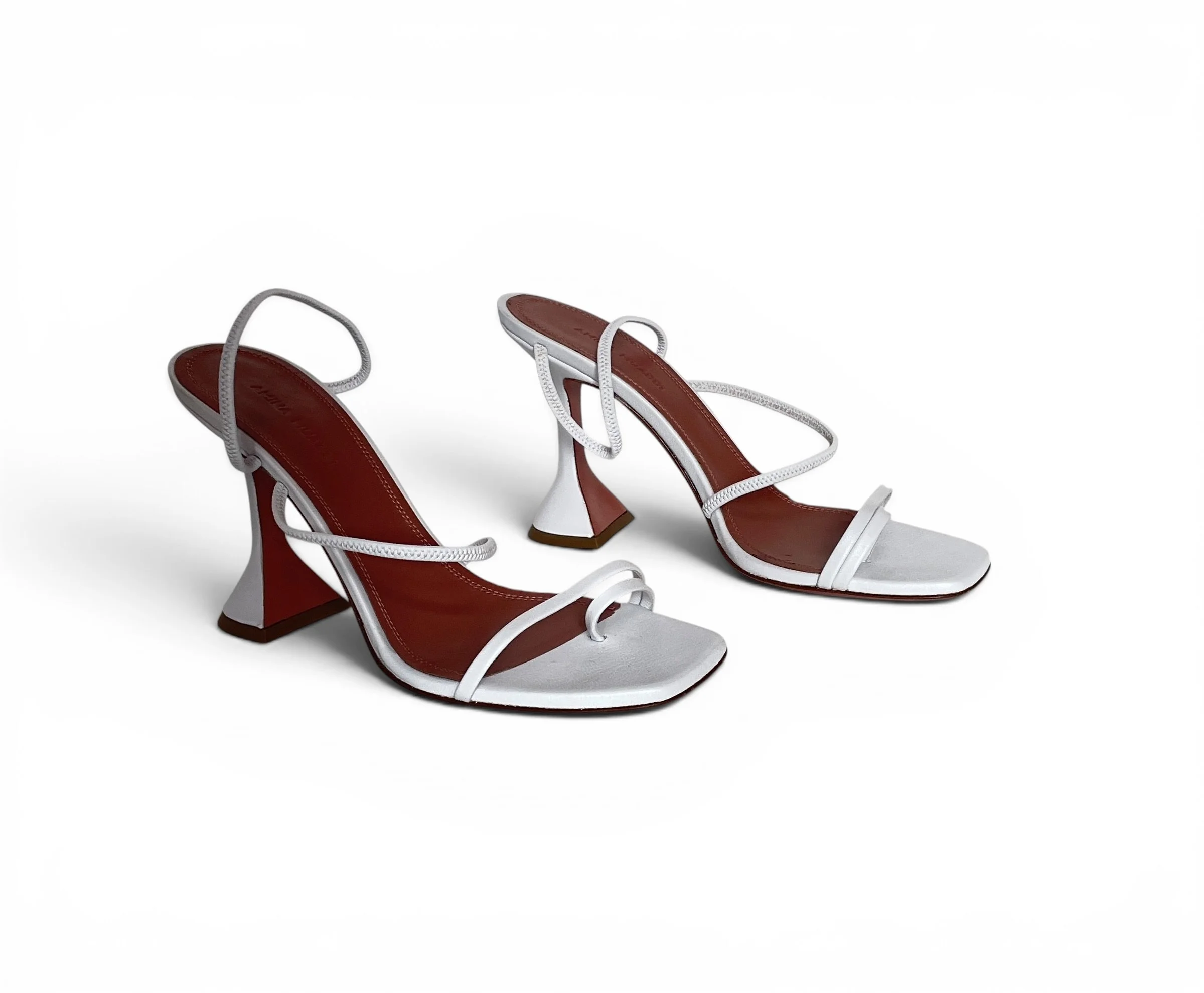 Amina Muaddi White Leather Naima Sandals