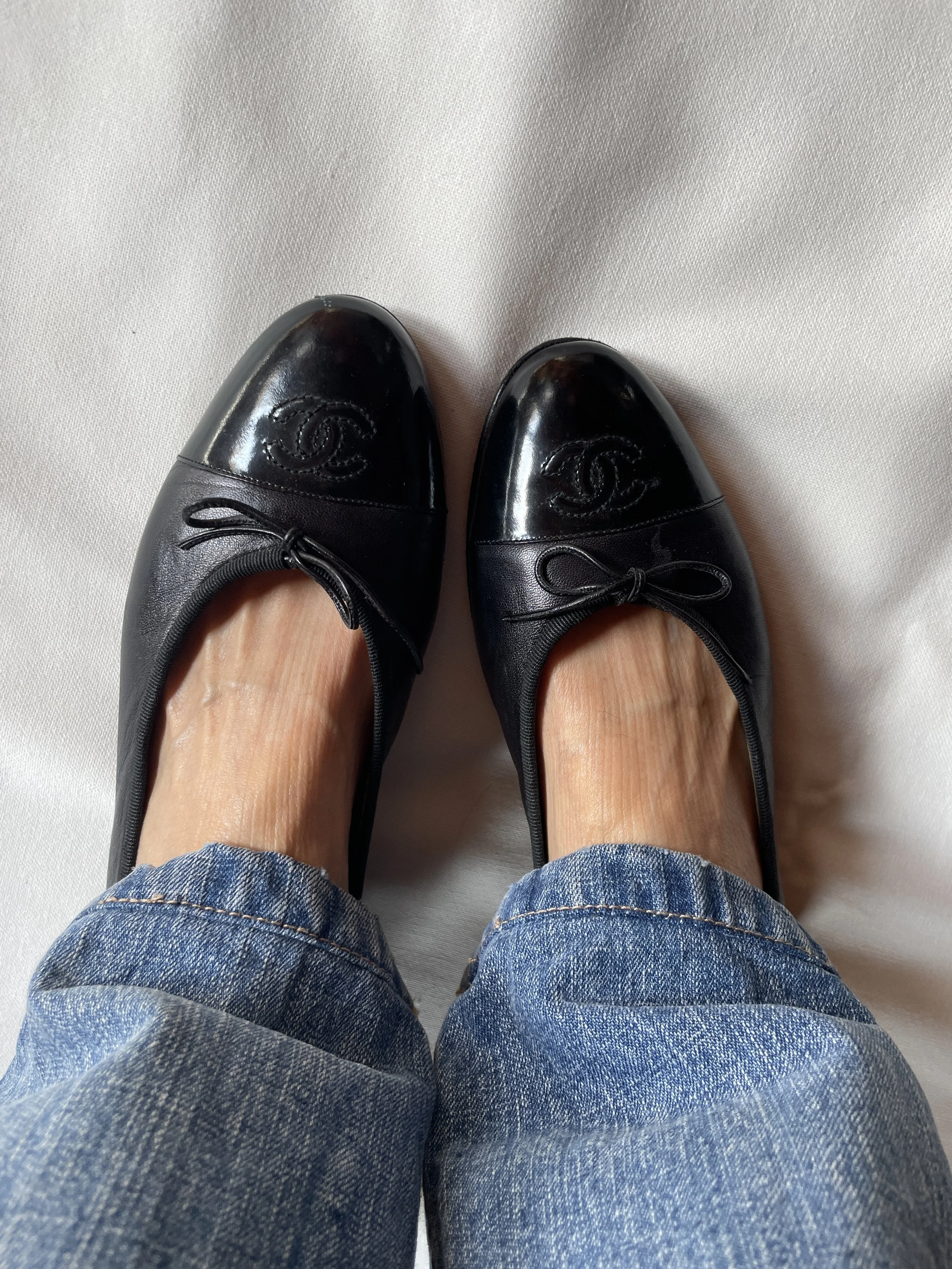 Chanel Black Leather Ballet Flats