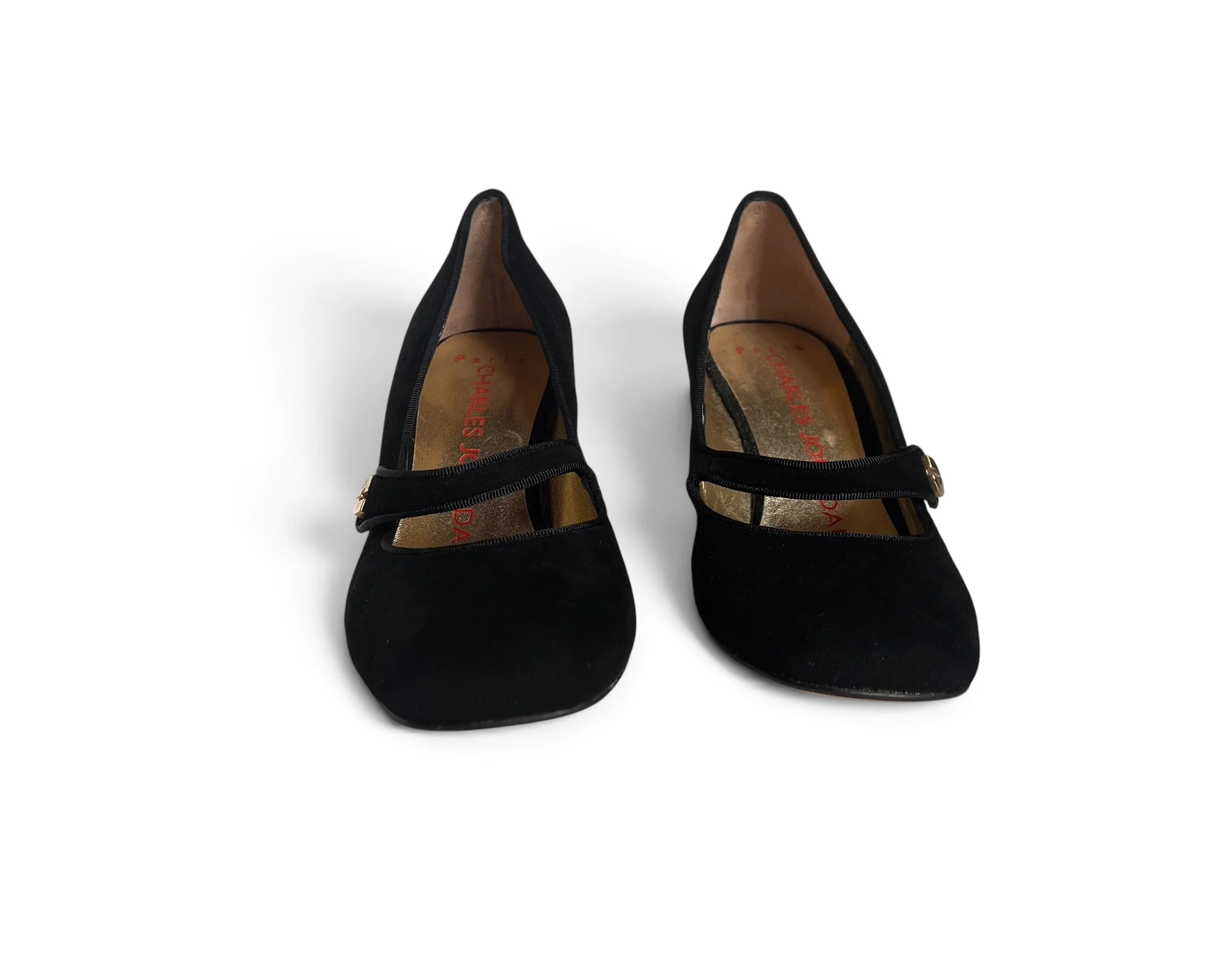 Charles Jourdan Black Suede Mary Jane Heels