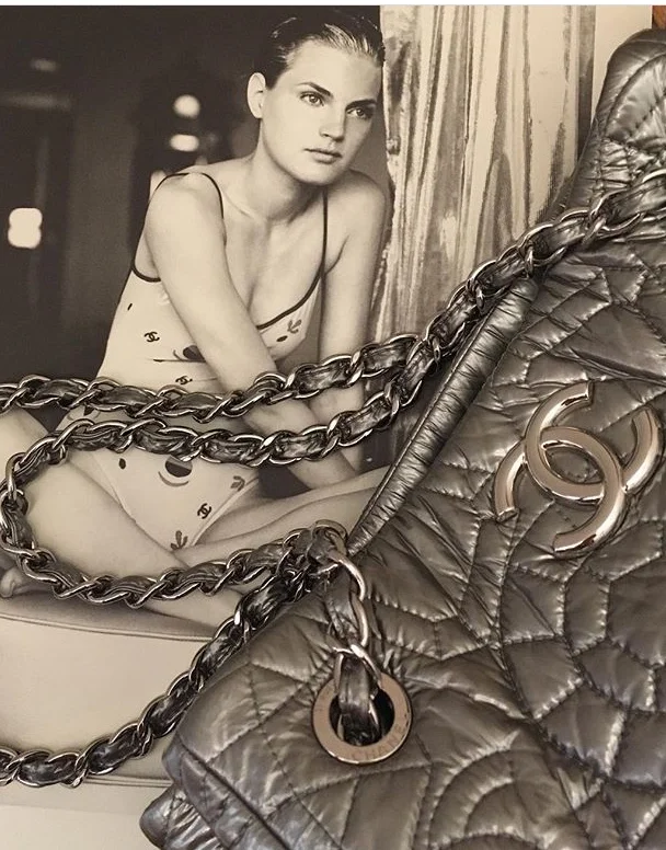 Chanel Silver Brocade Bucket Bag