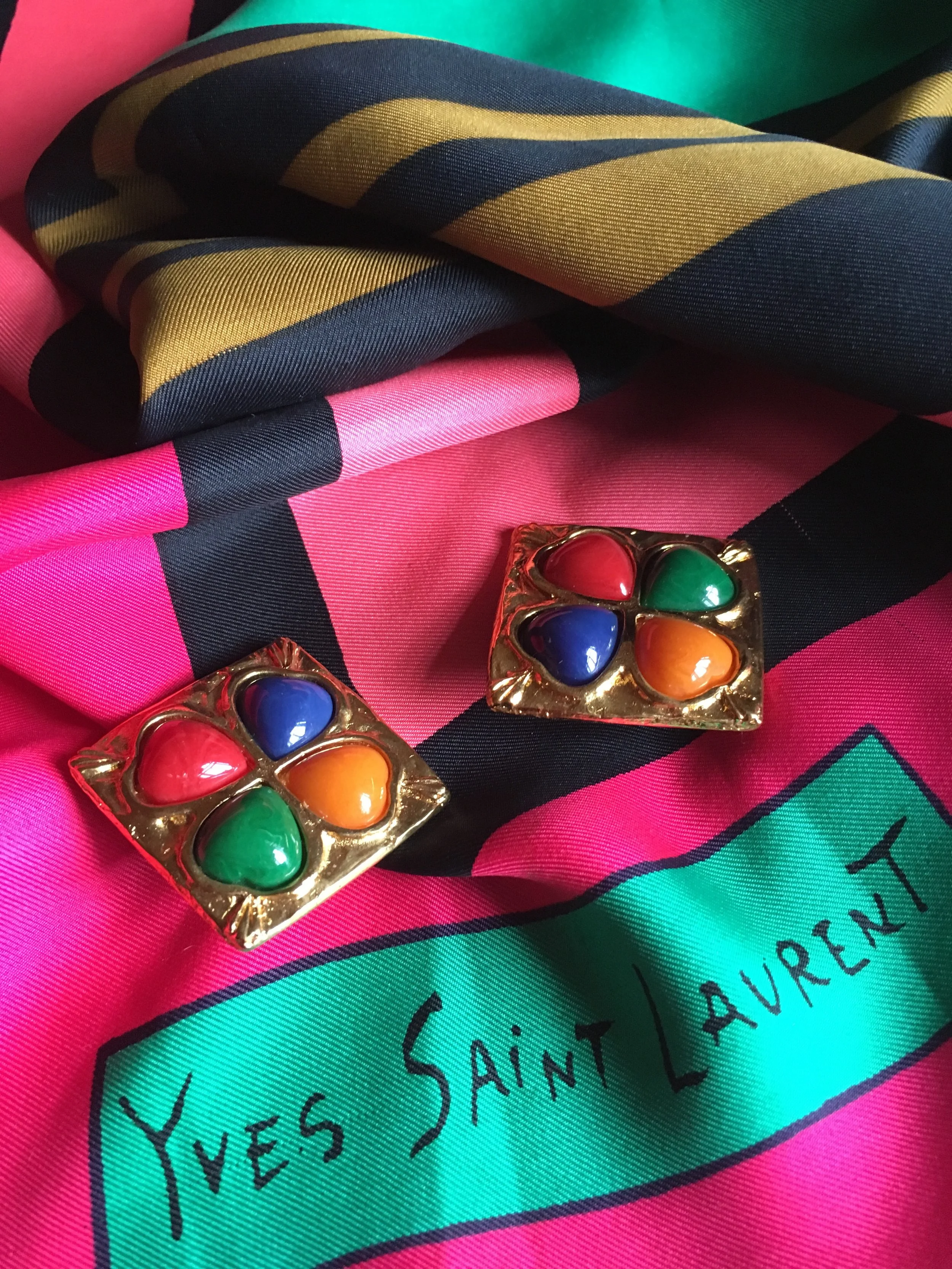 YSL vintage clip-on earrings with coloured hearts 