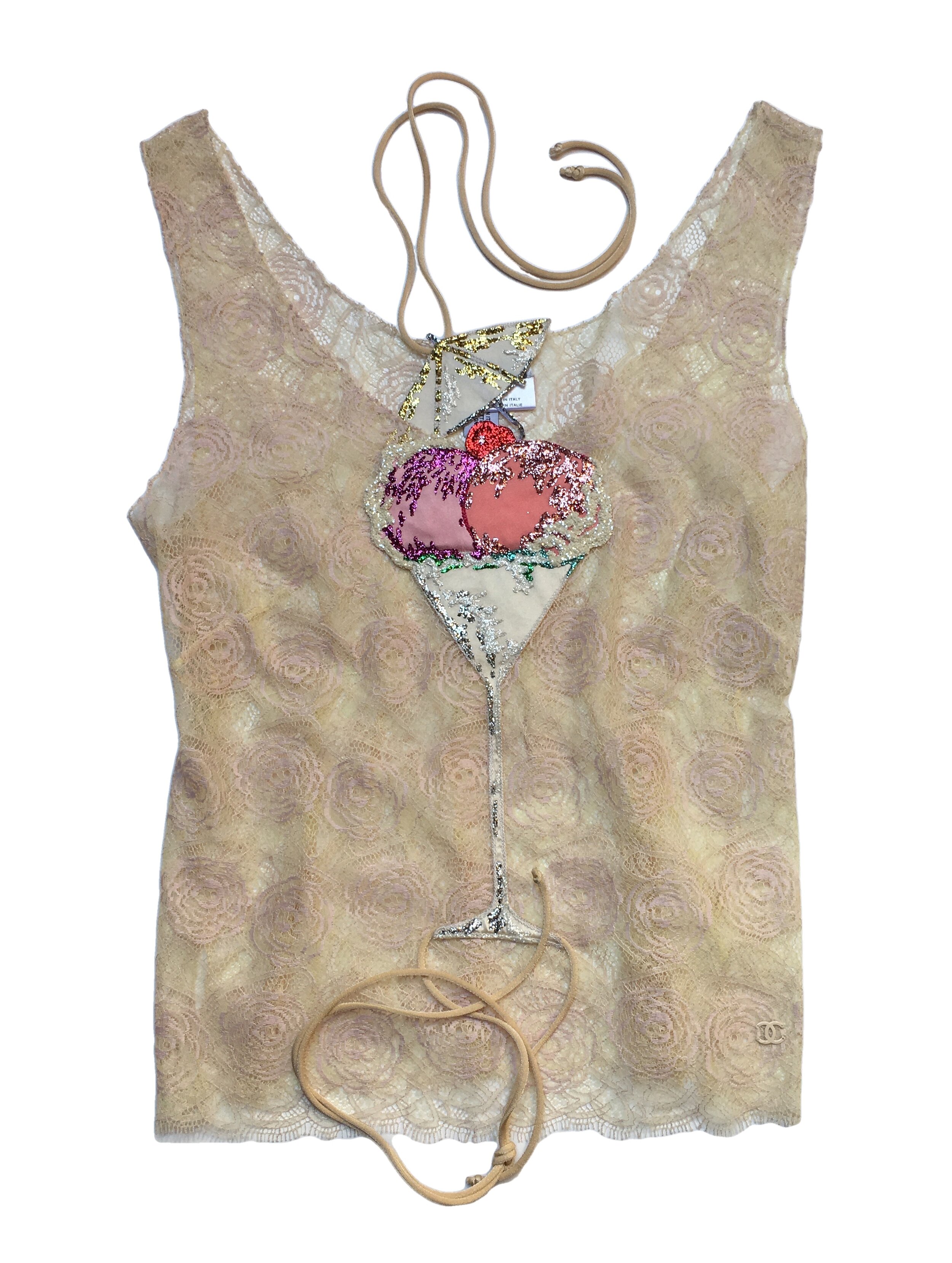 Chanel lace vest embellished with ice-cream Sunday appliqué. — Mia