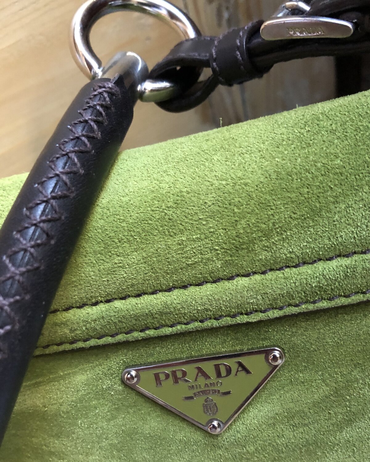 Prada vintage green suede handbag — Mia Luxury Vintage