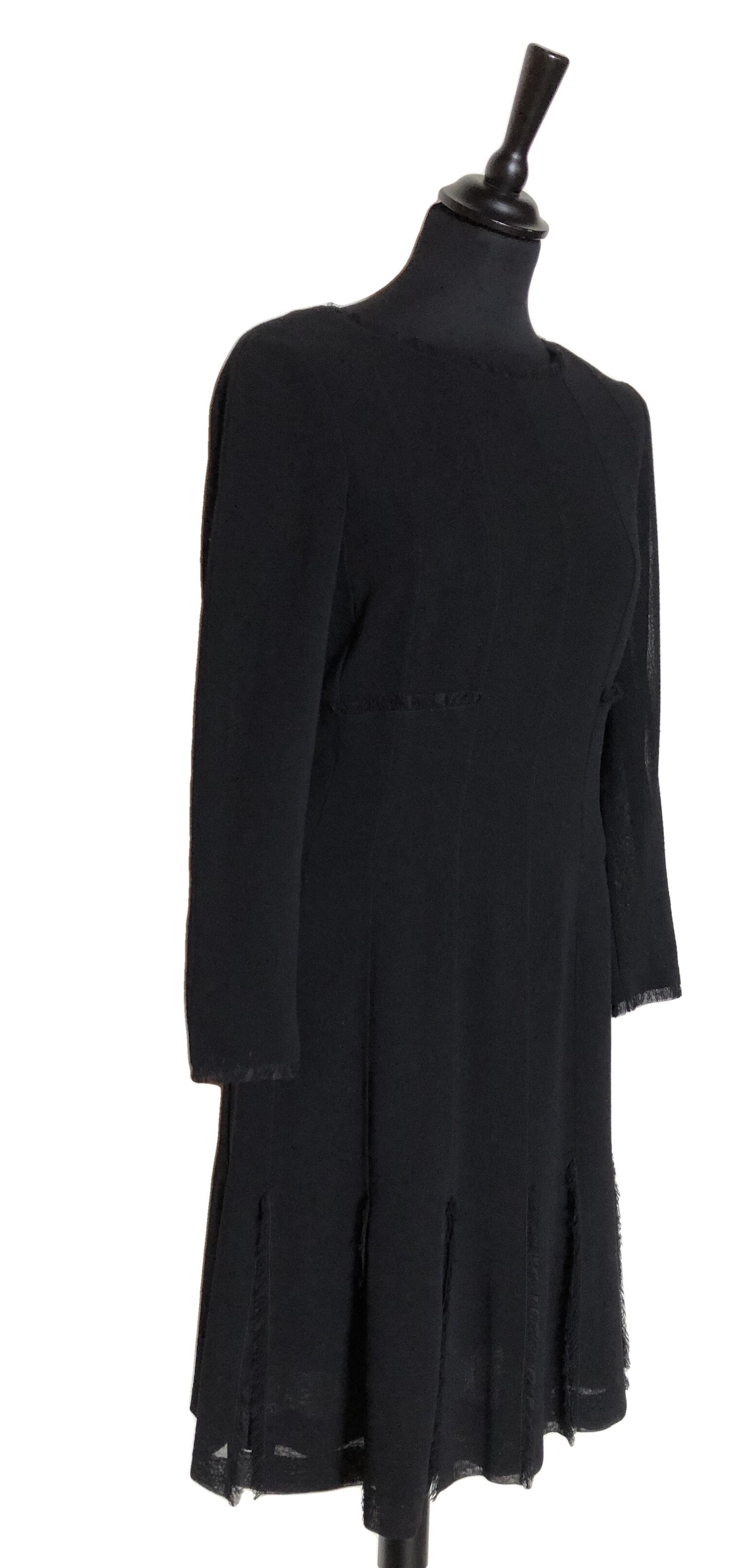 Chanel Black Silk Crochet Knit Dress CC Star Logo Buttons 38