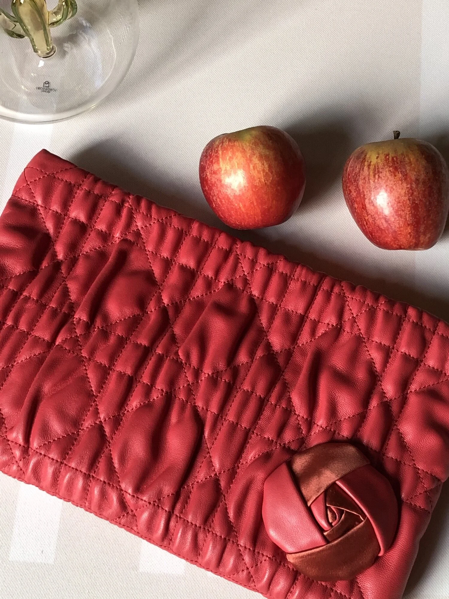 Dior Red Leather Clutch with Flower