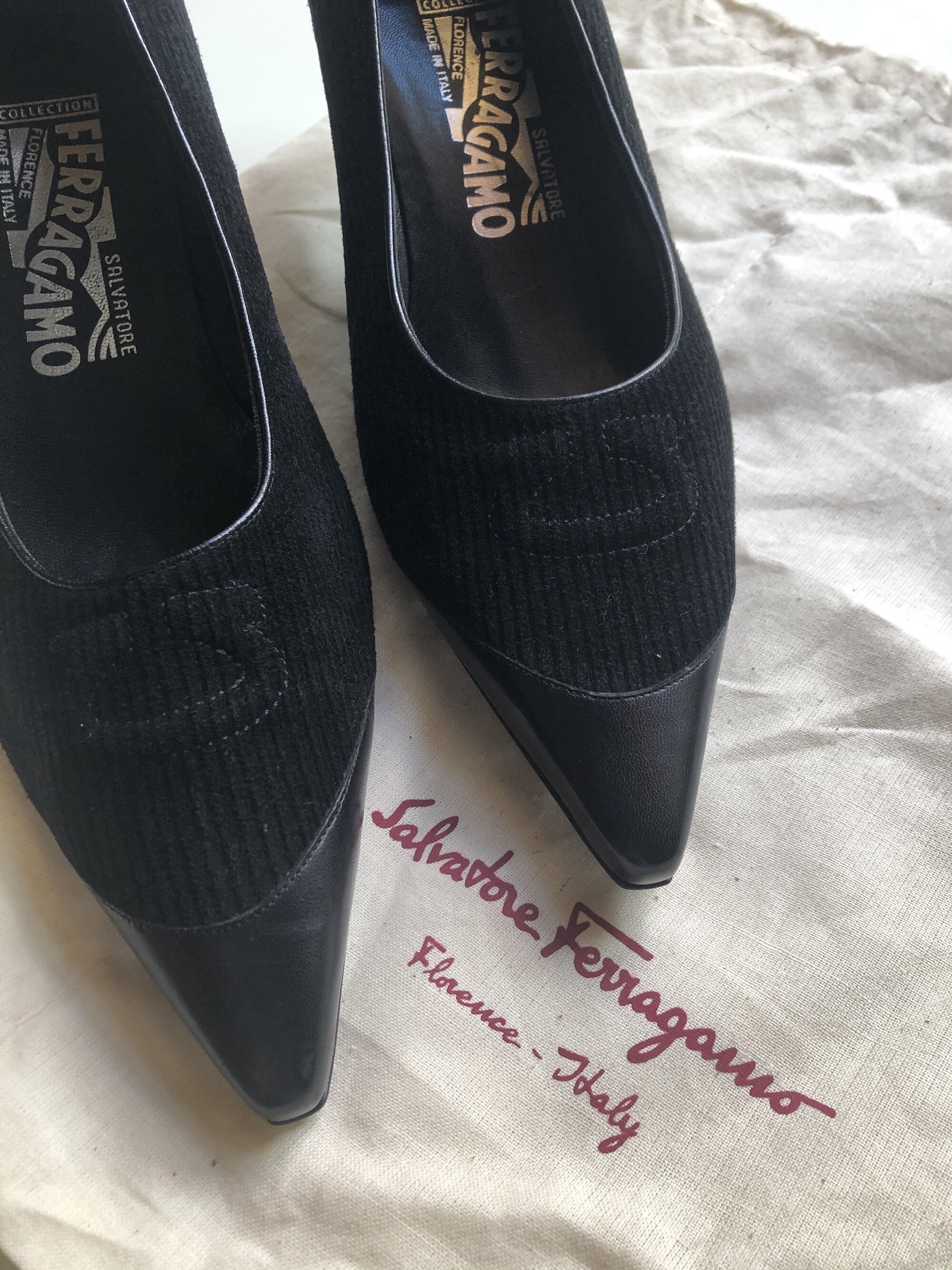 Salvatore Ferragamo Velvet &amp; Leather Heels