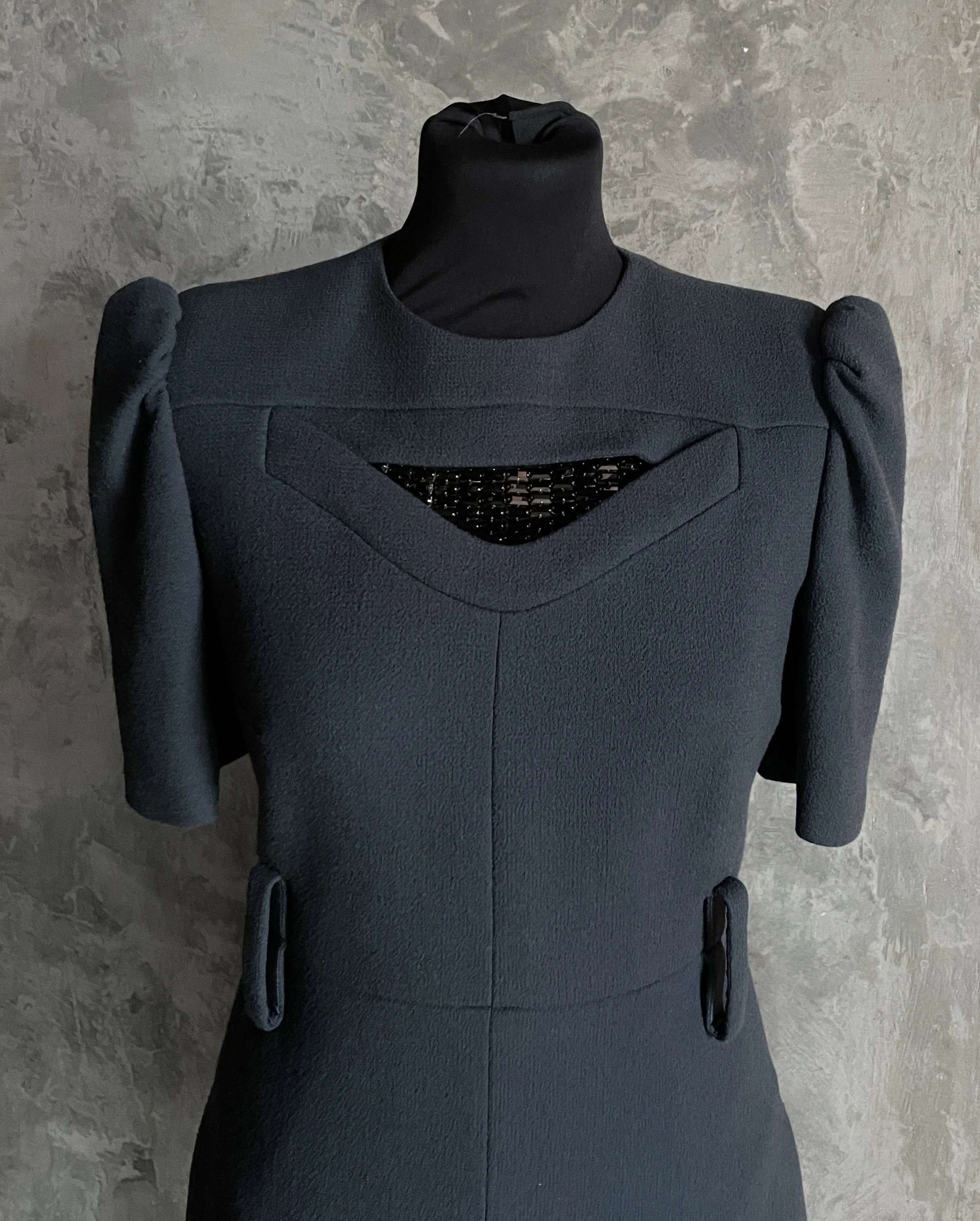 Carven Wool Dress with Black Beads