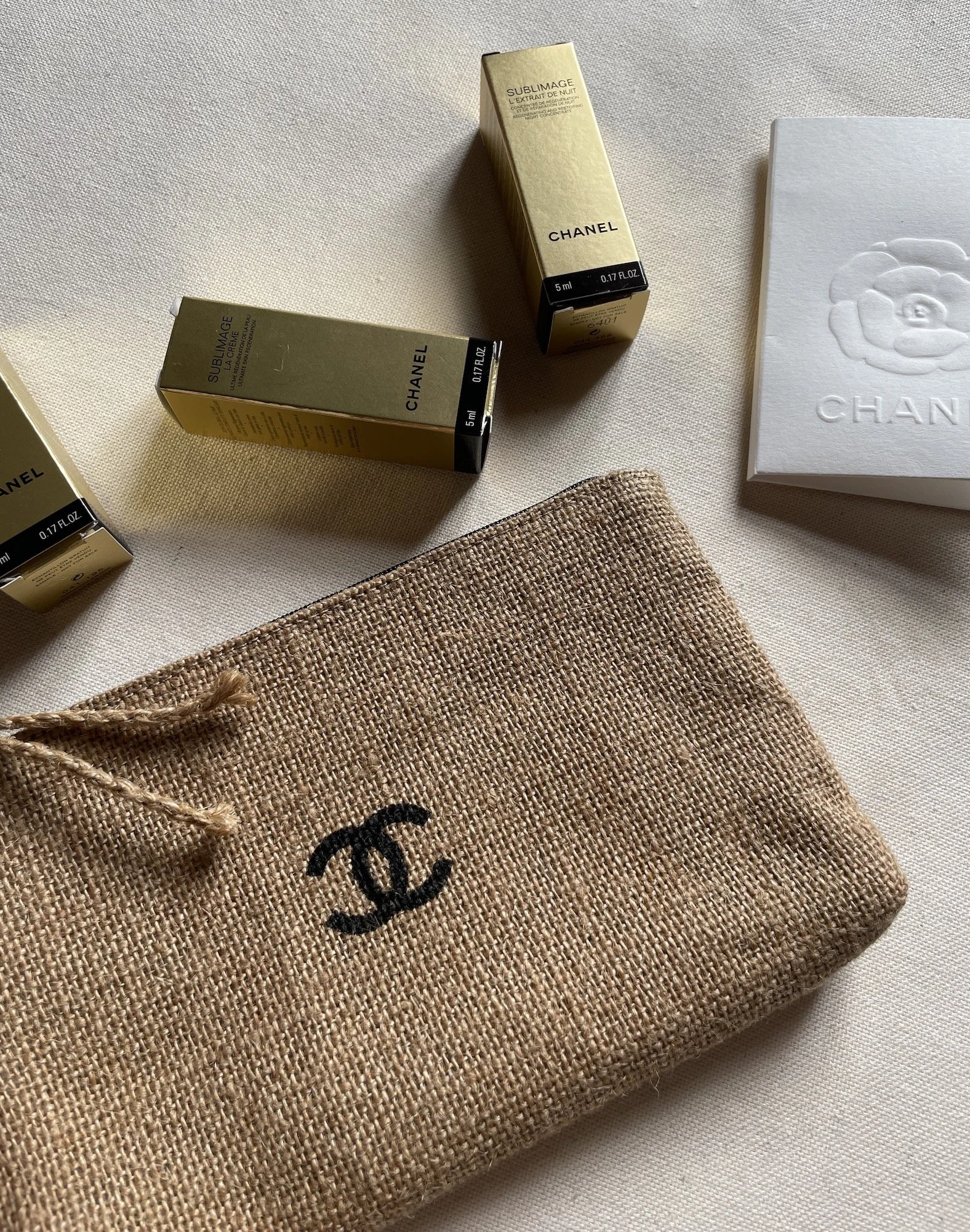 Chanel Burlap Pouch with CC Logo