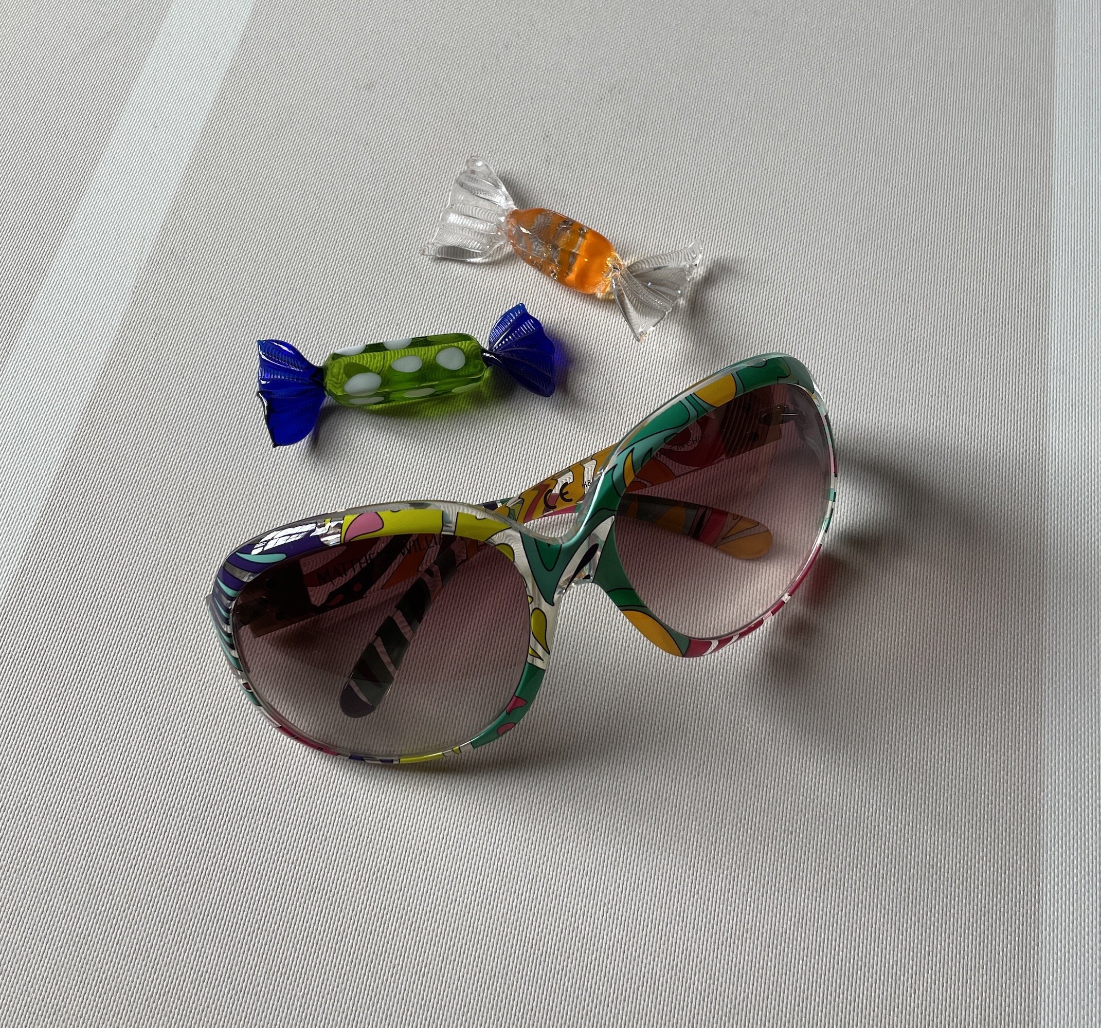Matthew Williamson Translucent Crystal Frame Sunglasses with White Case Oliver Peoples Desmon Sun with Crystal frame and Teal Polar  main image 3