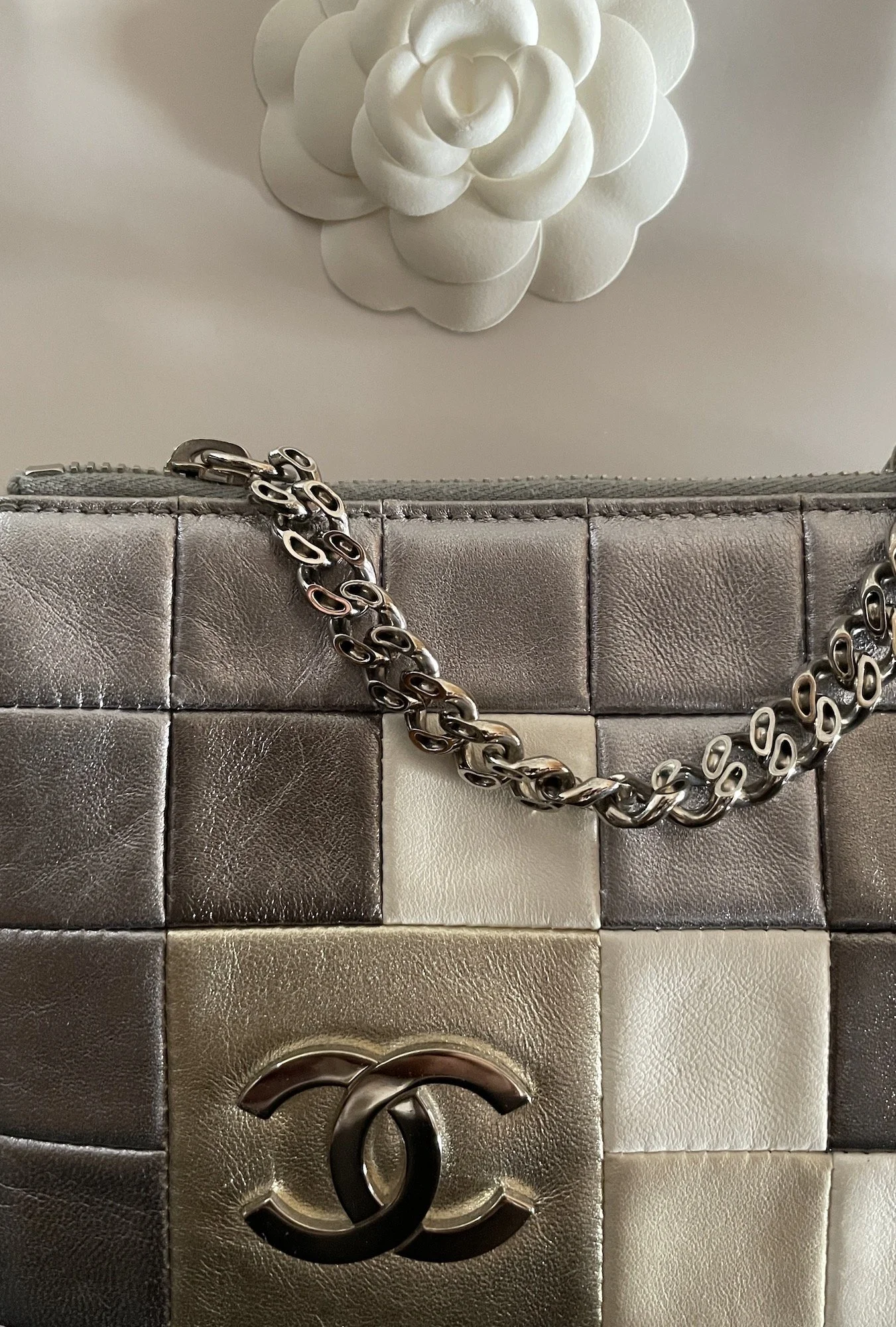 Chanel Vintage Chocolate Bar Patchwork  Clutch