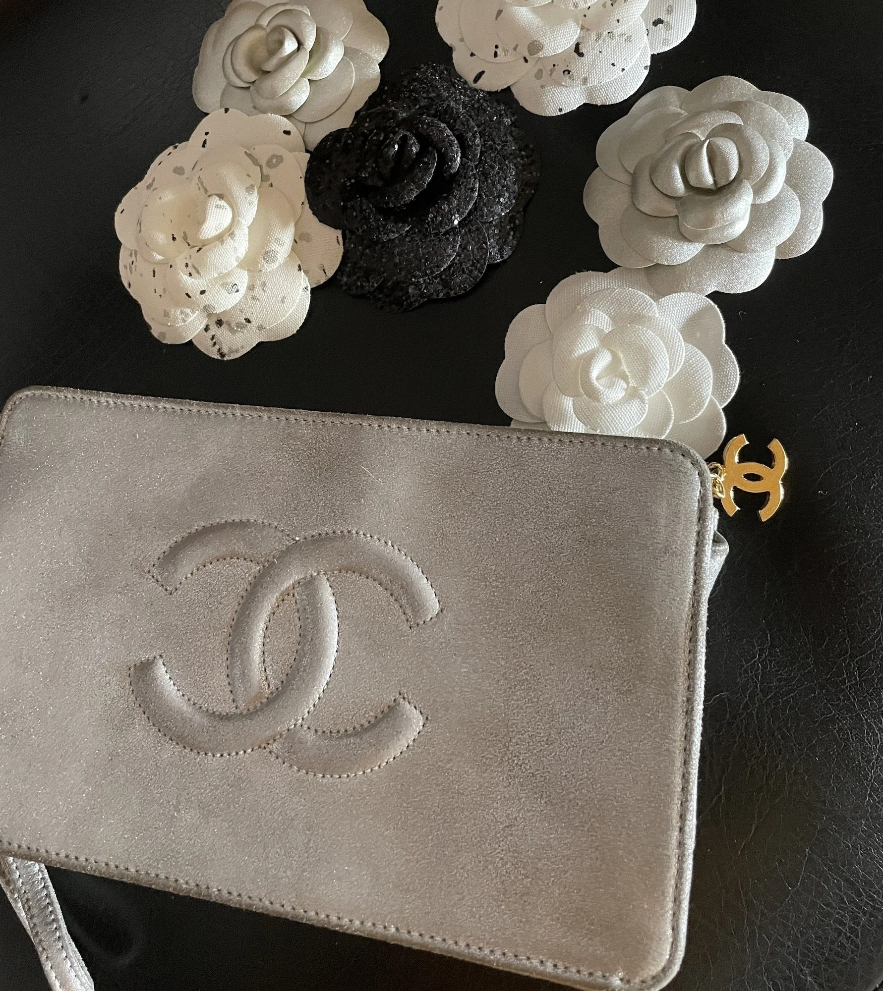 Chanel Mini Silver Wristlet Clutch
