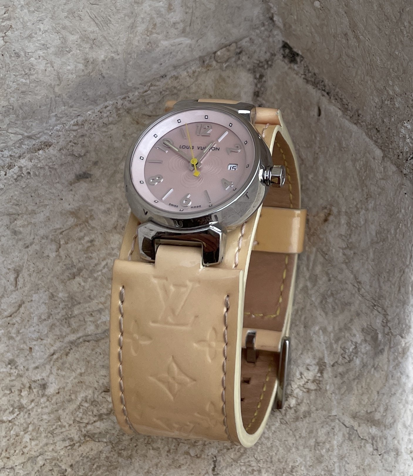 Louis Vuitton Pink and Cream Watch Strap Louis Vuitton Tambour Slim Vivienne Jumping Hours Sakura  main image 2