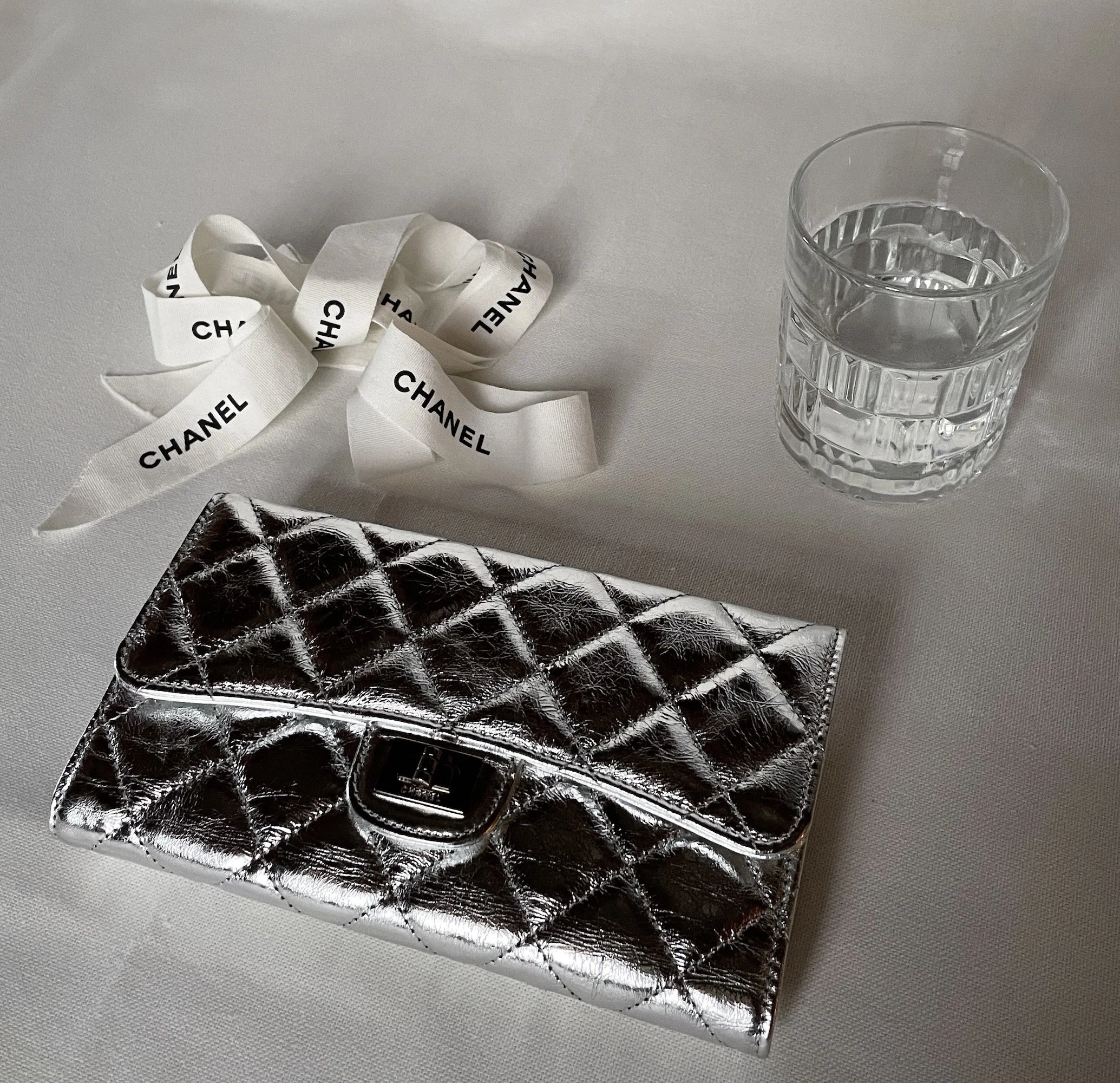 Chanel 2.55 Quilted Trifold Silver Wallet