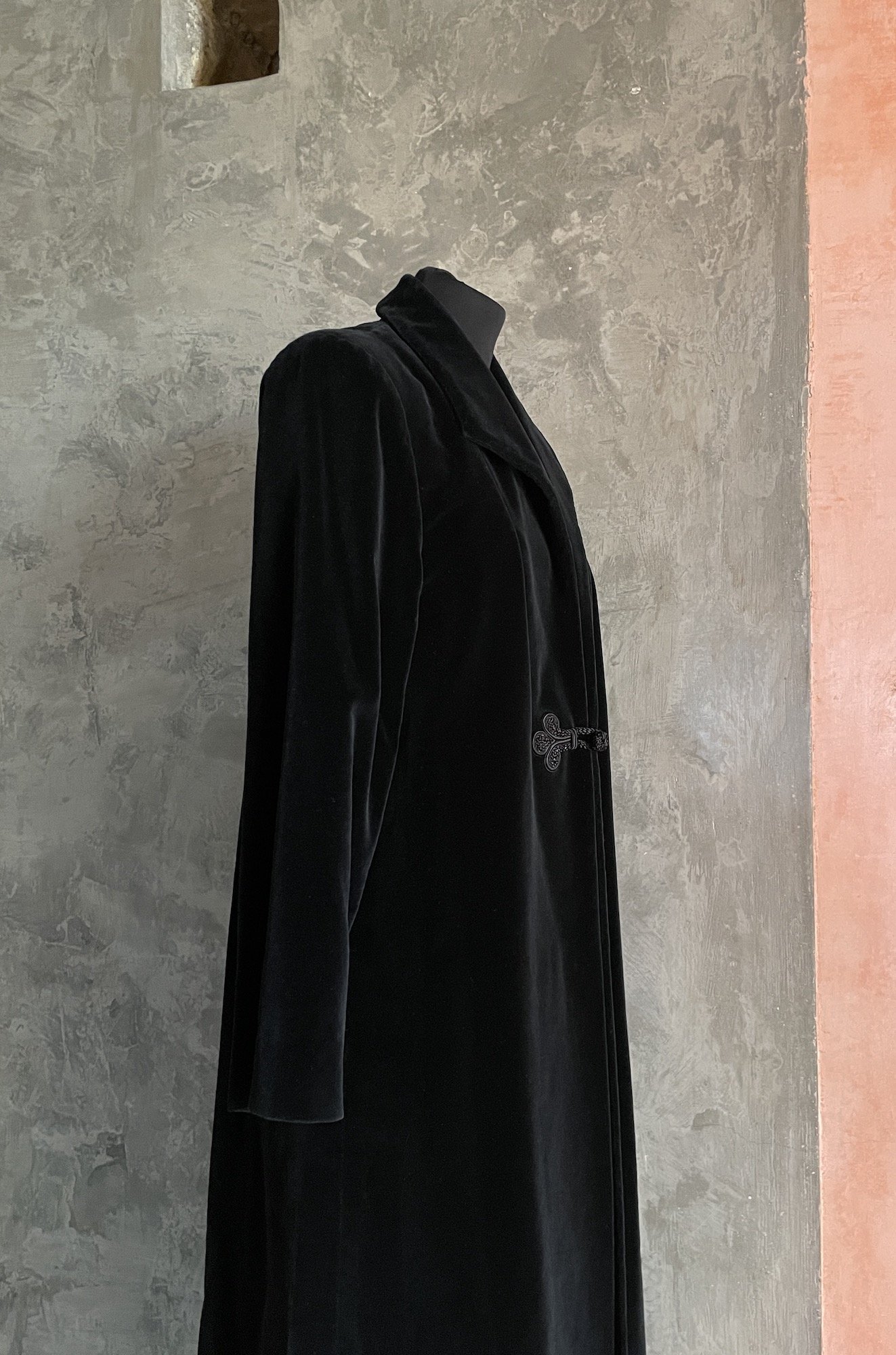 Vintage Black Velvet Long Coat
