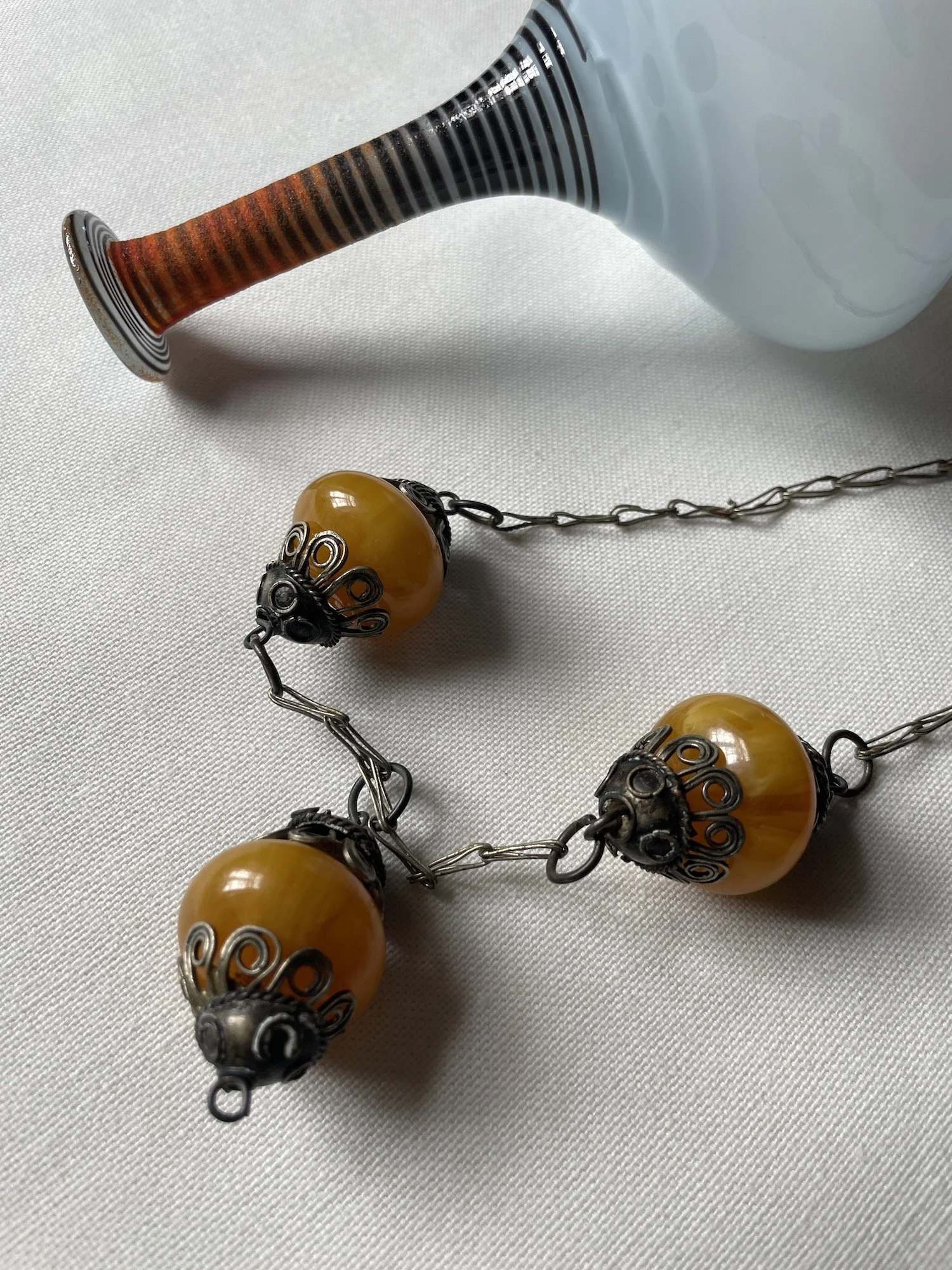 Vintage Long Silver & Orange Necklace