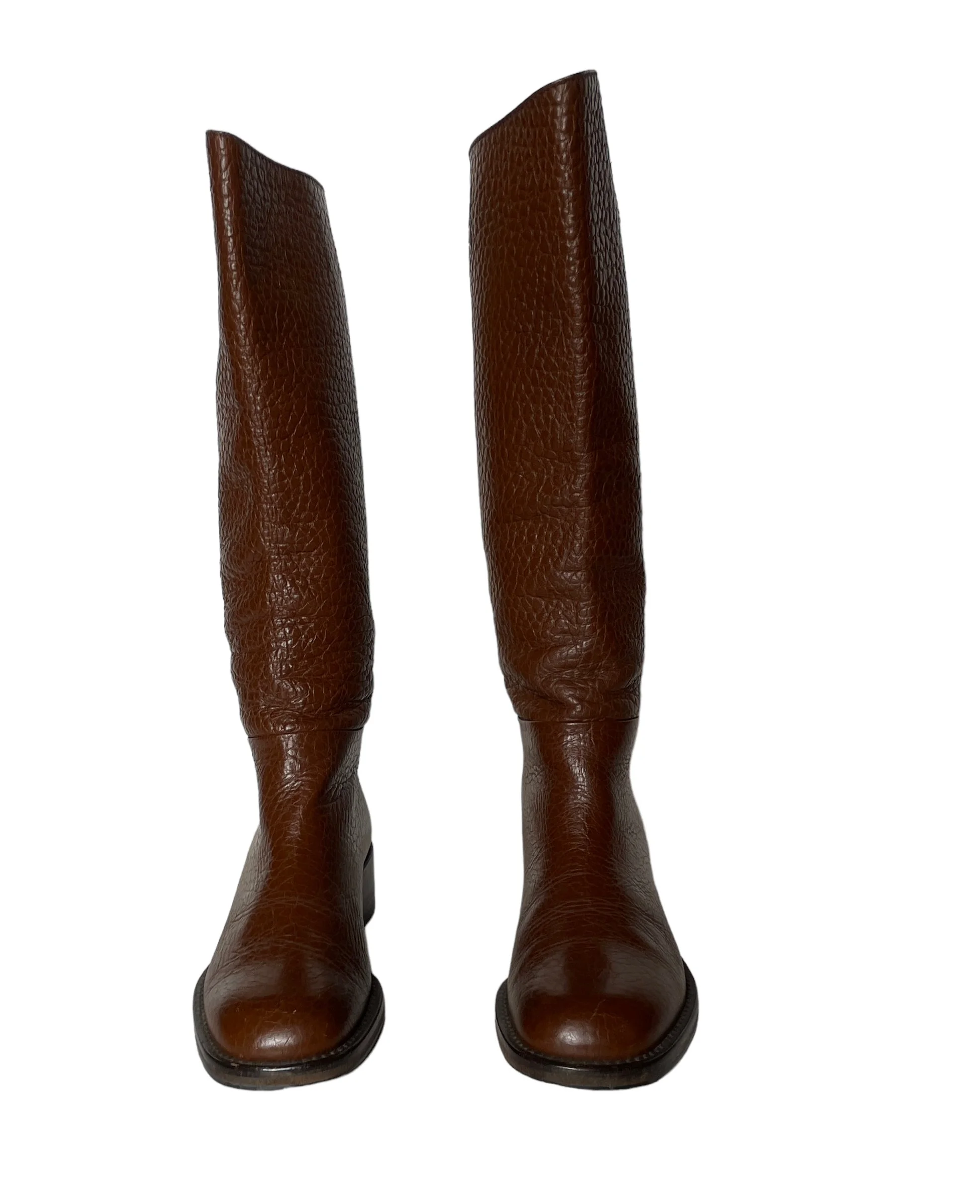 Prada Brown Leather Riding Boots — Mia Luxury Vintage