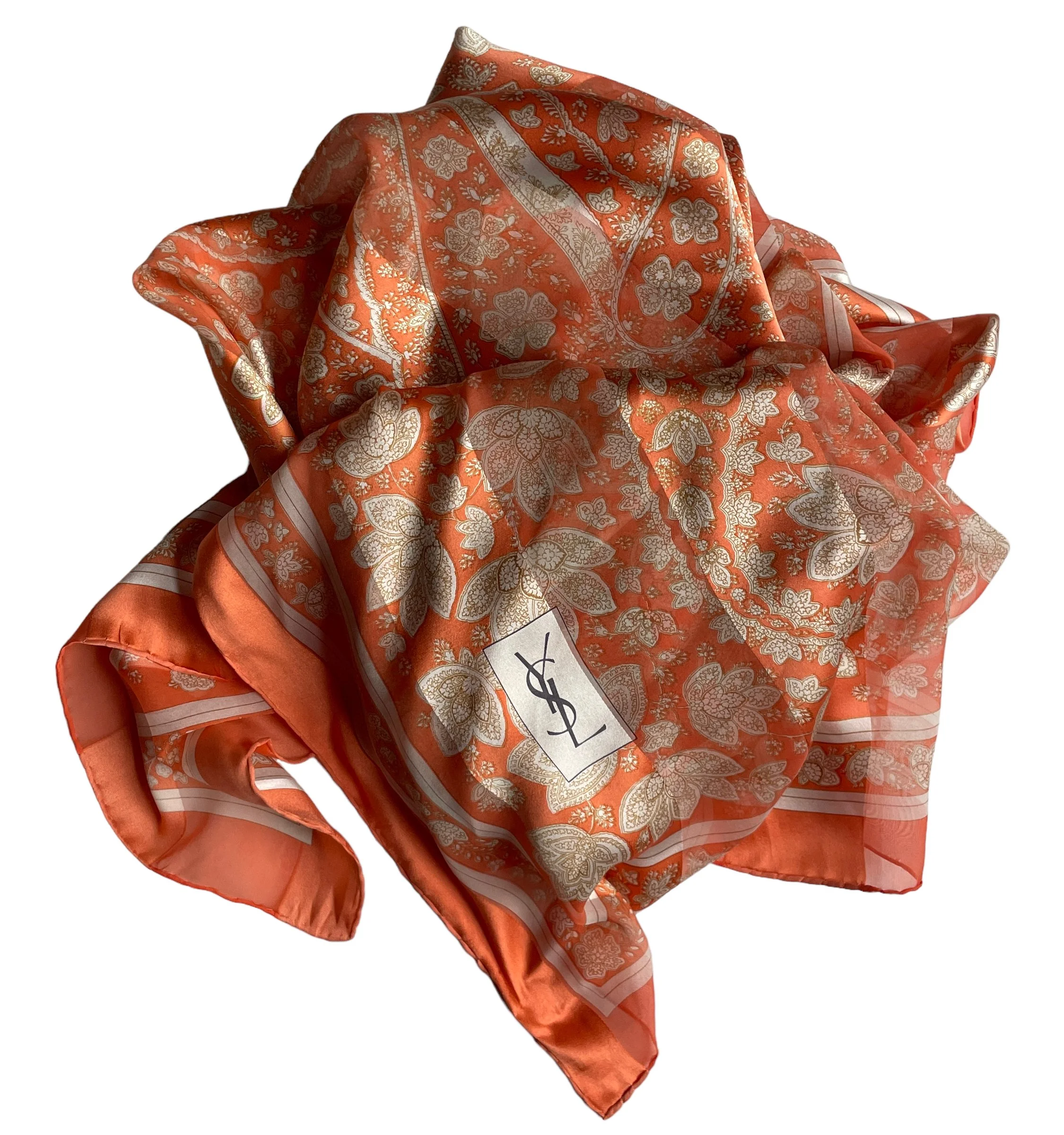 YSL Vintage Large Silk Orange Flower Scarf — Mia Luxury Vintage