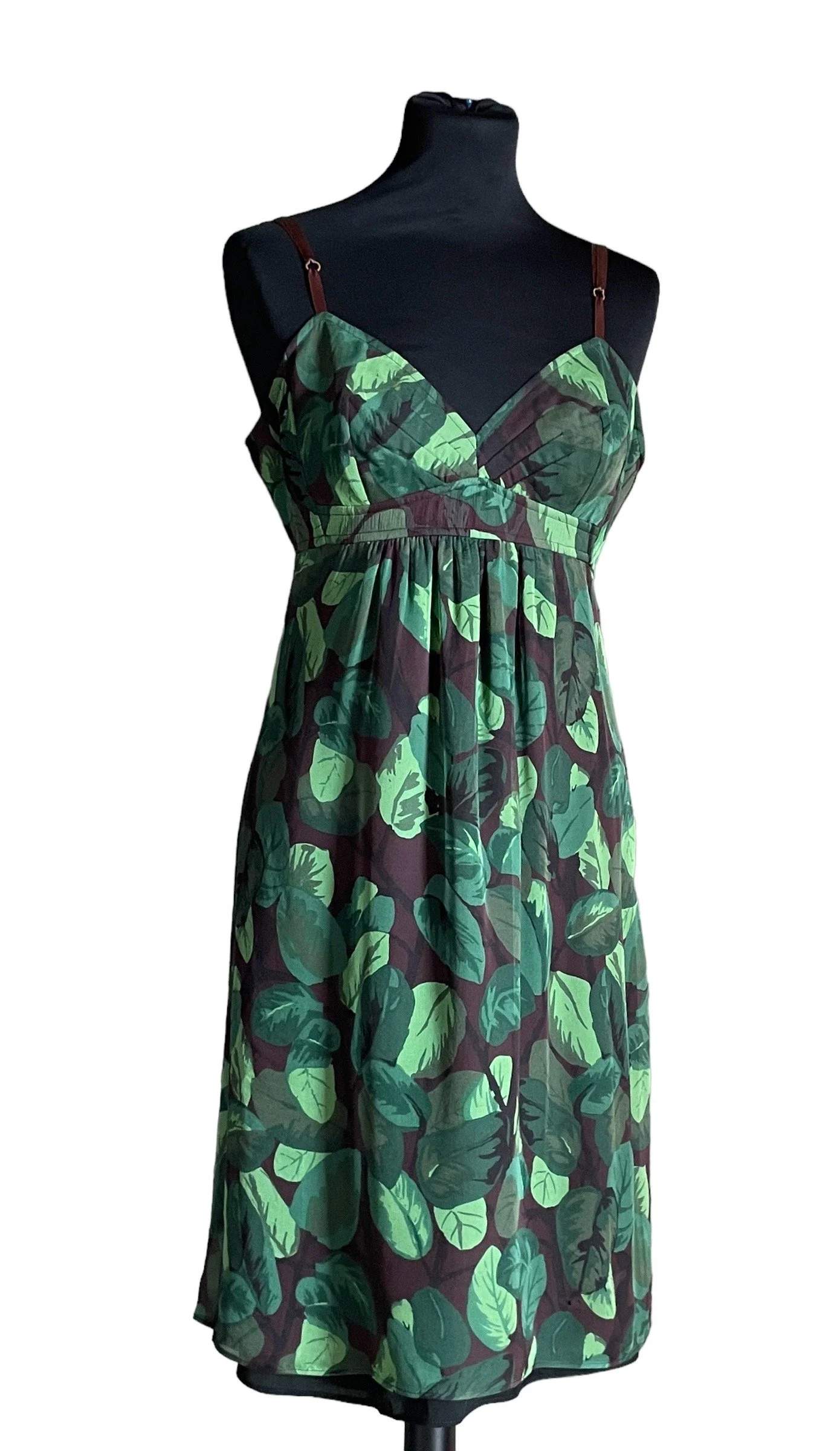 Dolce & Gabbana green leaf printed silk chiffon slip dress from  Spring-Summer 1997  Mia Luxury Vintage