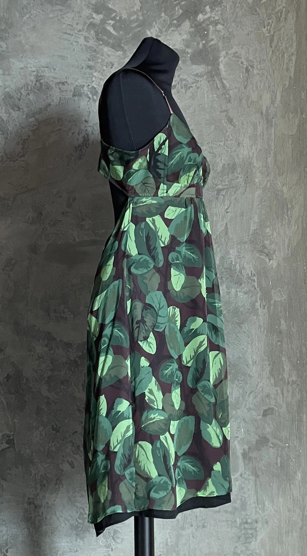 Dolce & Gabbana green leaf printed silk chiffon slip dress from  Spring-Summer 1997  Mia Luxury Vintage