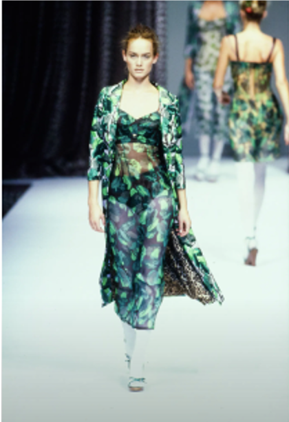 Dolce & Gabbana green leaf printed silk chiffon slip dress from  Spring-Summer 1997  Mia Luxury Vintage