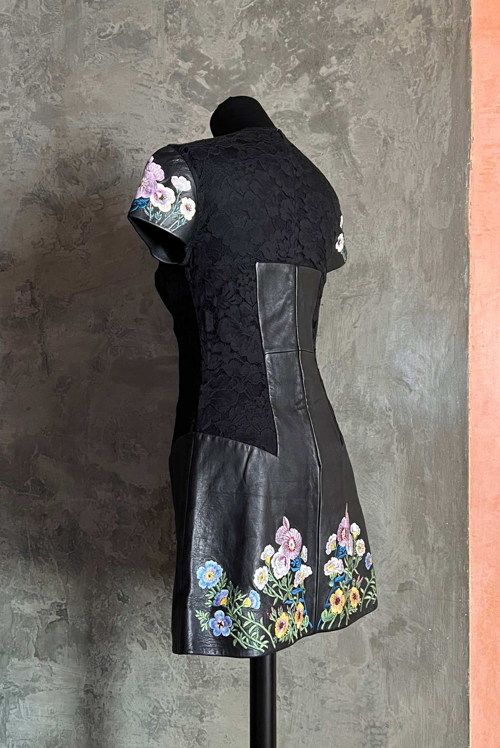 Christopher Kane Fall 2010 Leather & Lace Dress with Embroidered Floral Detail
