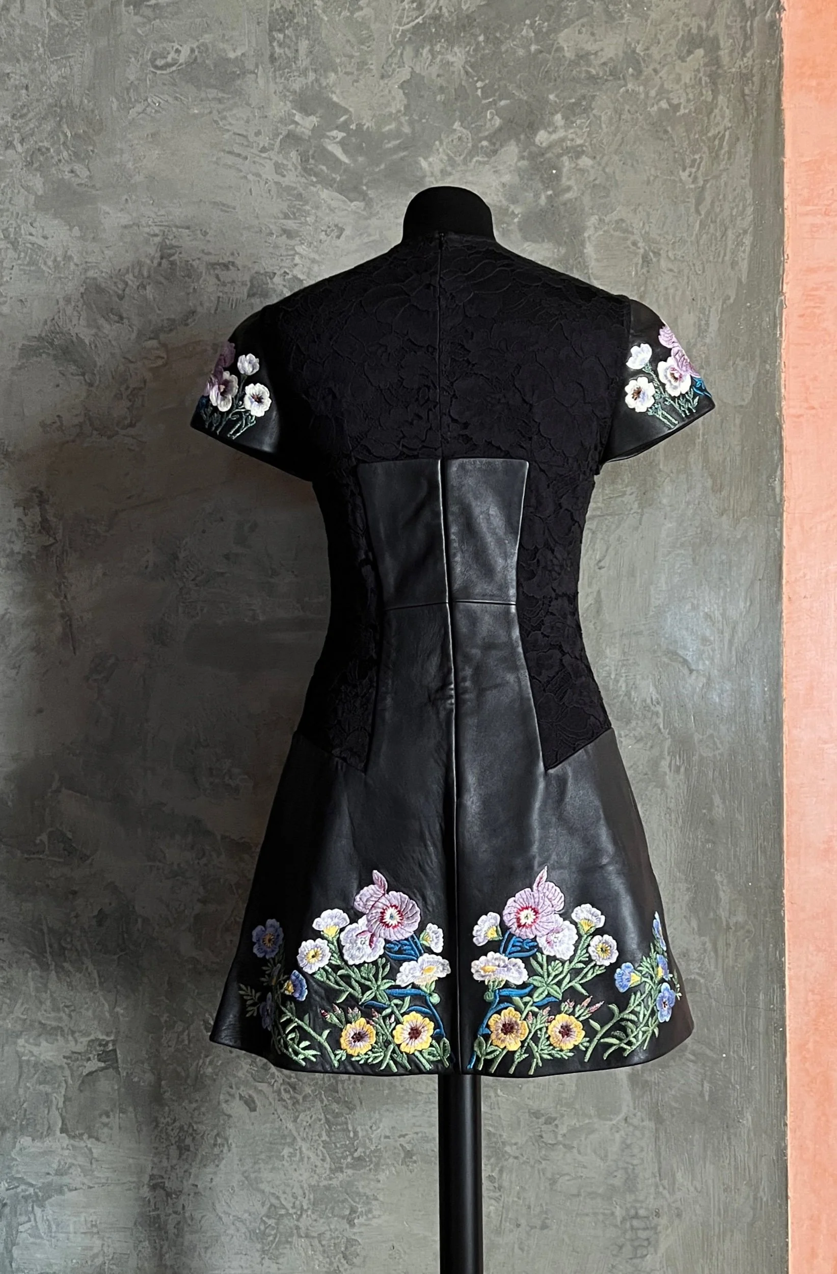 Christopher Kane Fall 2010 Leather & Lace Dress with Embroidered Floral Detail
