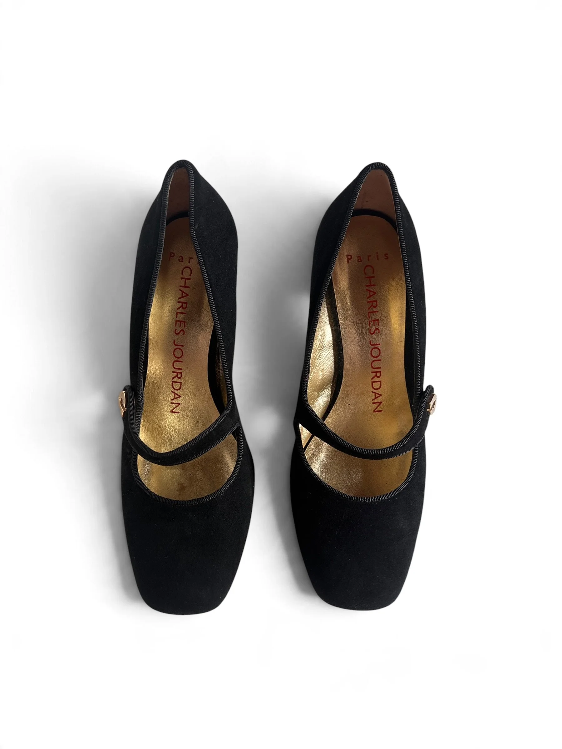 Charles Jourdan Black Suede Mary Jane Heels