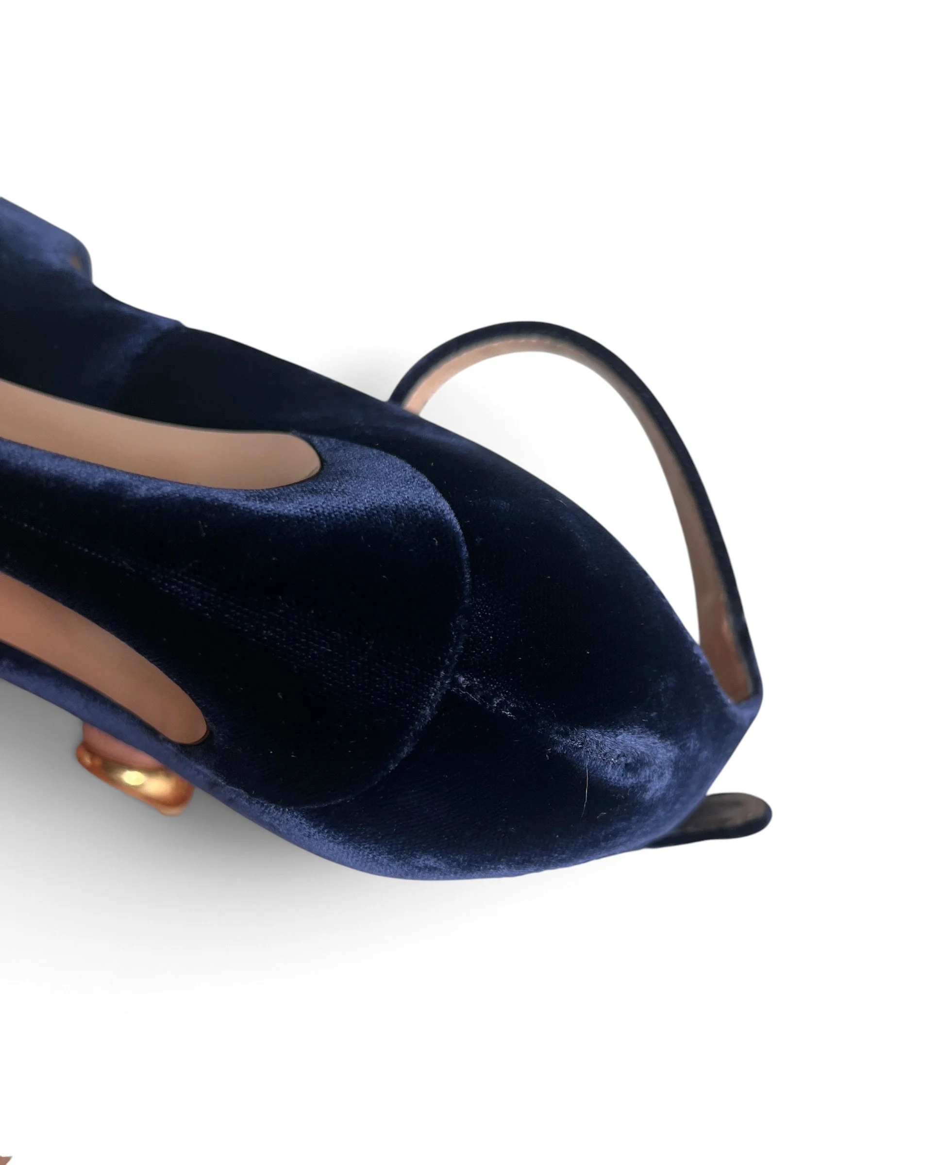 Gianvito Rossi Navy Velvet Ankle Strap Pumps