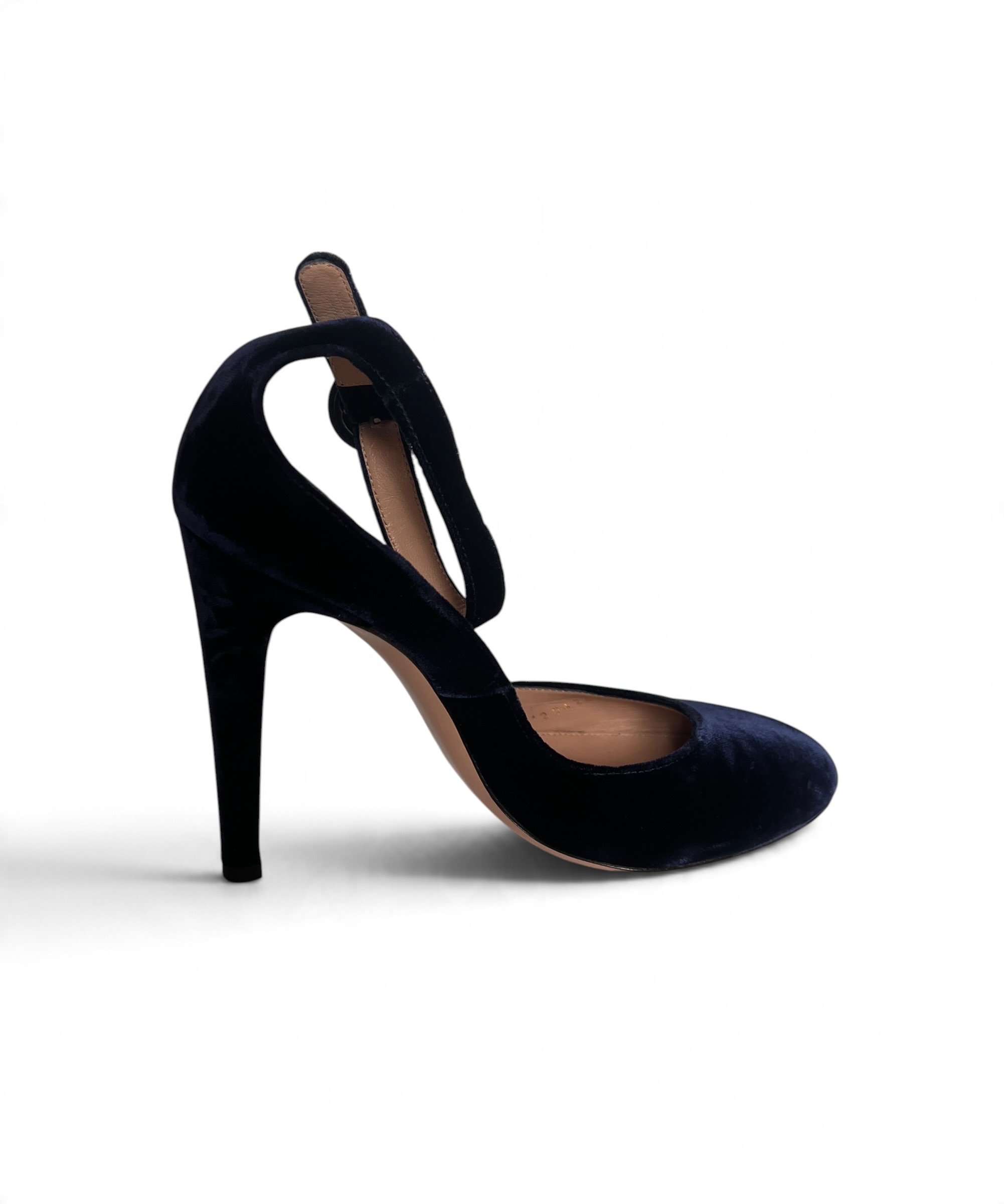 Gianvito Rossi Navy Velvet Ankle Strap Pumps