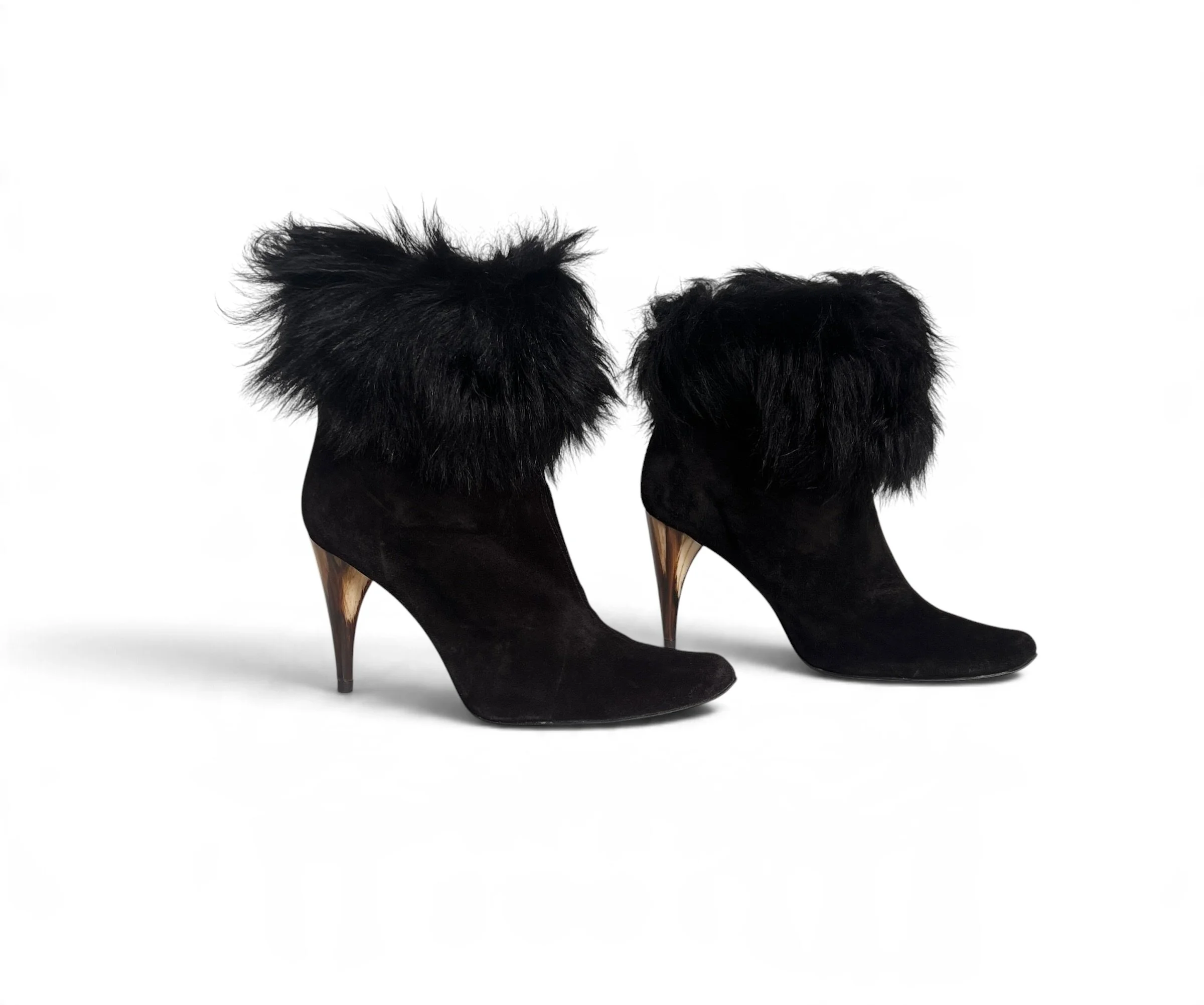 Charles Jourdan Black Suede & Fur Ankle Boots