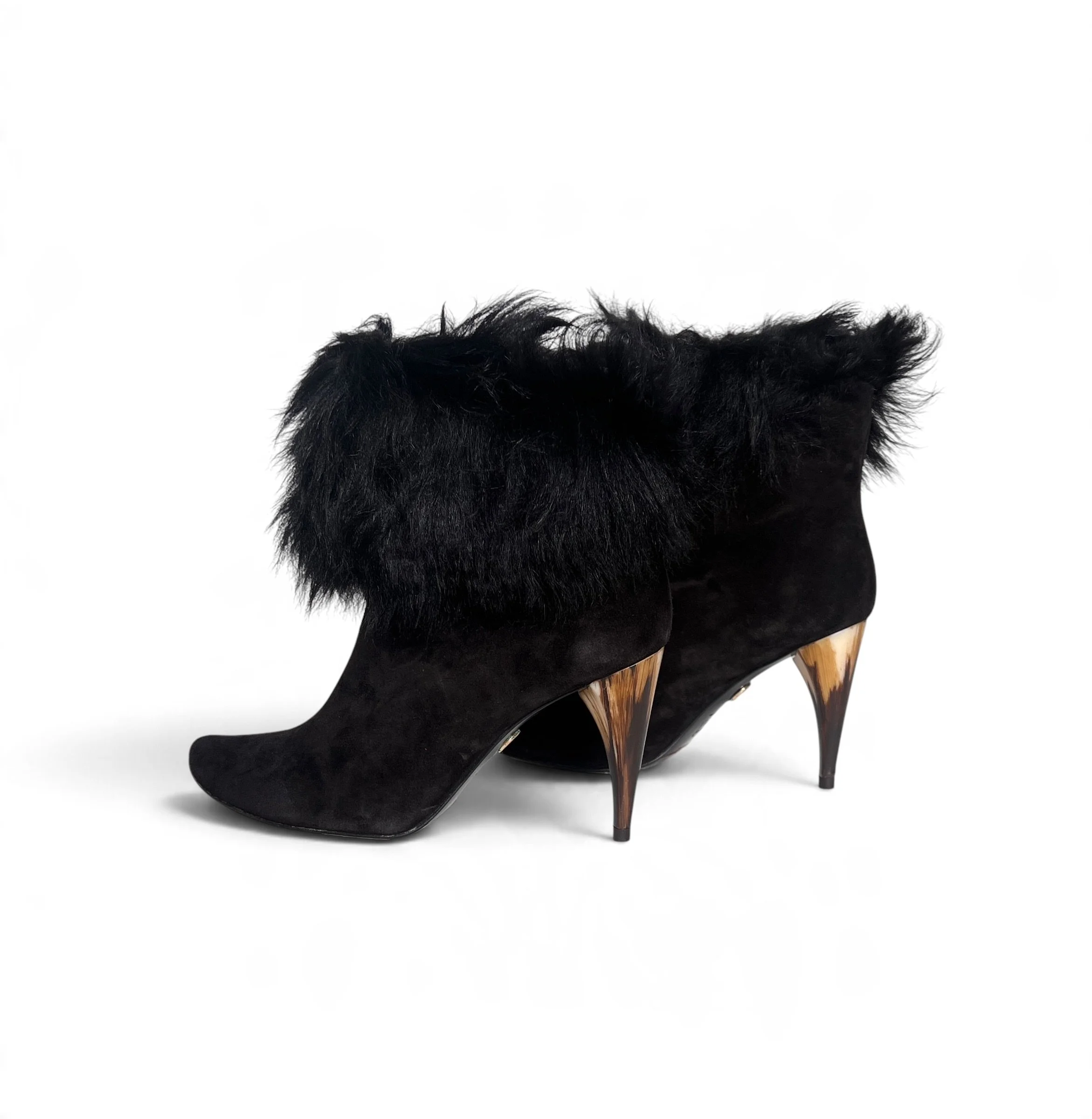 Charles Jourdan Black Suede & Fur Ankle Boots