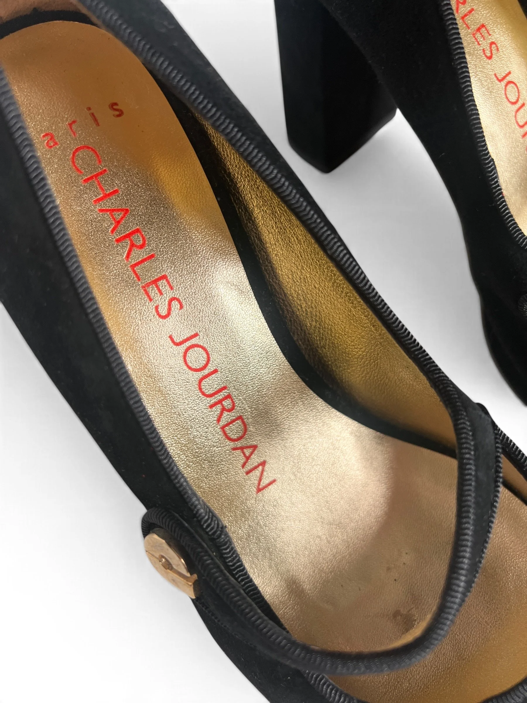 Charles Jourdan Black Suede Mary Jane Heels