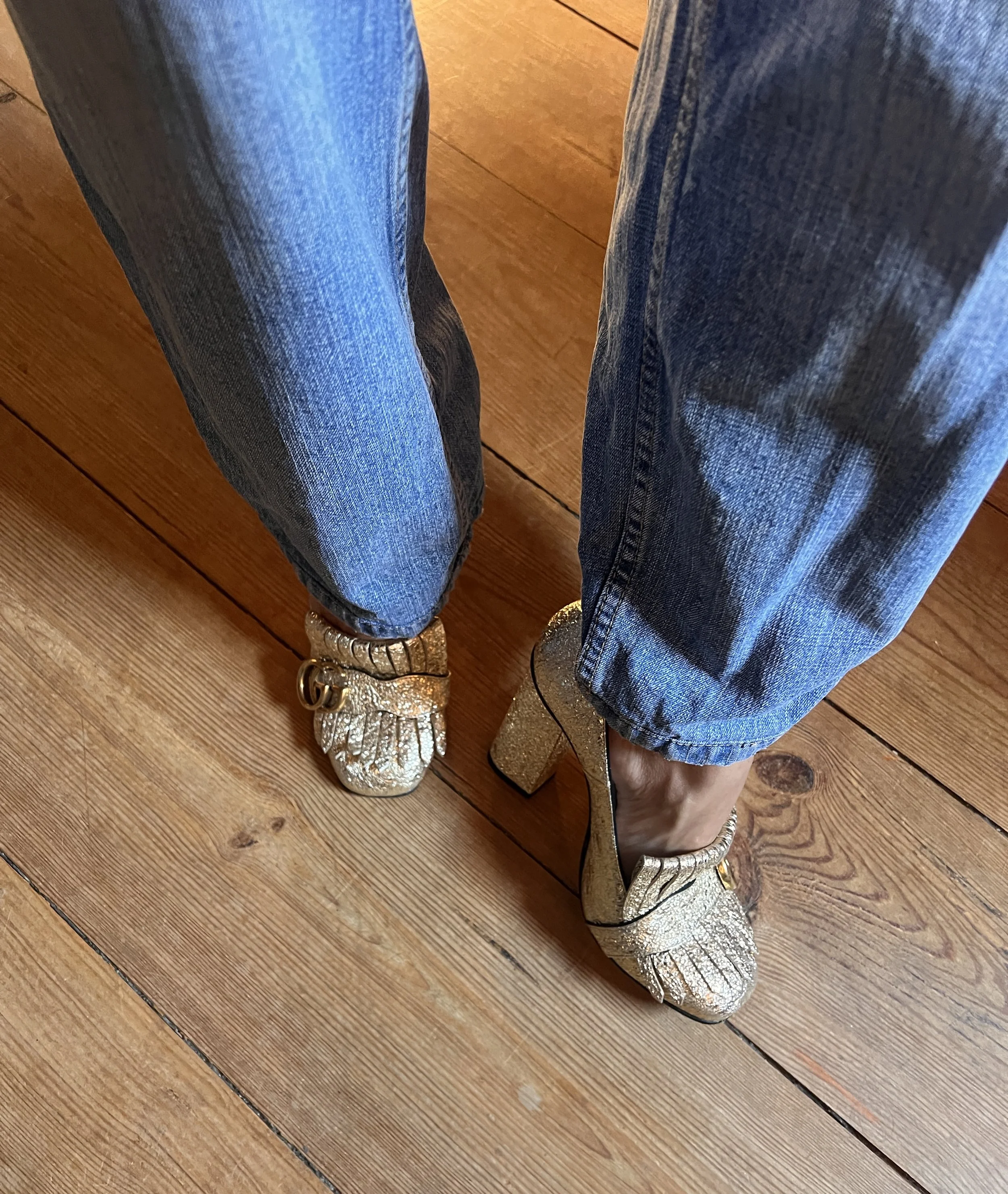 GG Marmont Fringed Metallic Loafer Pumps