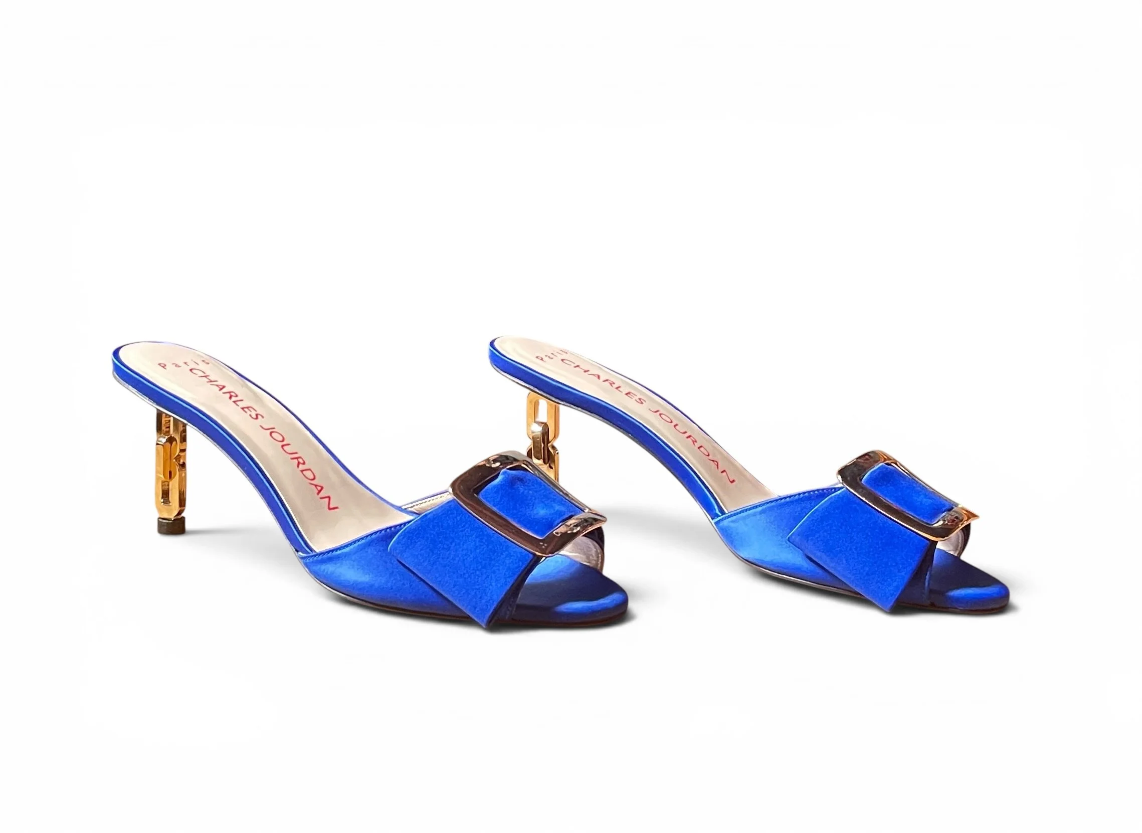 Charles Jourdan Open-toe Royal Blue Satin Mules
