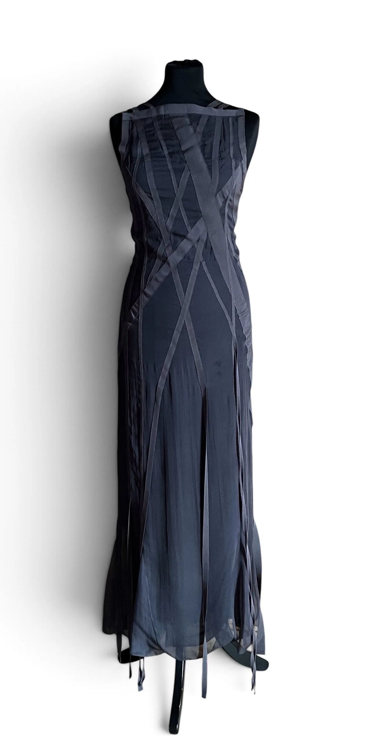 Chanel Fall 2002 Long Semi-Sheer Grey Silk Evening Dress