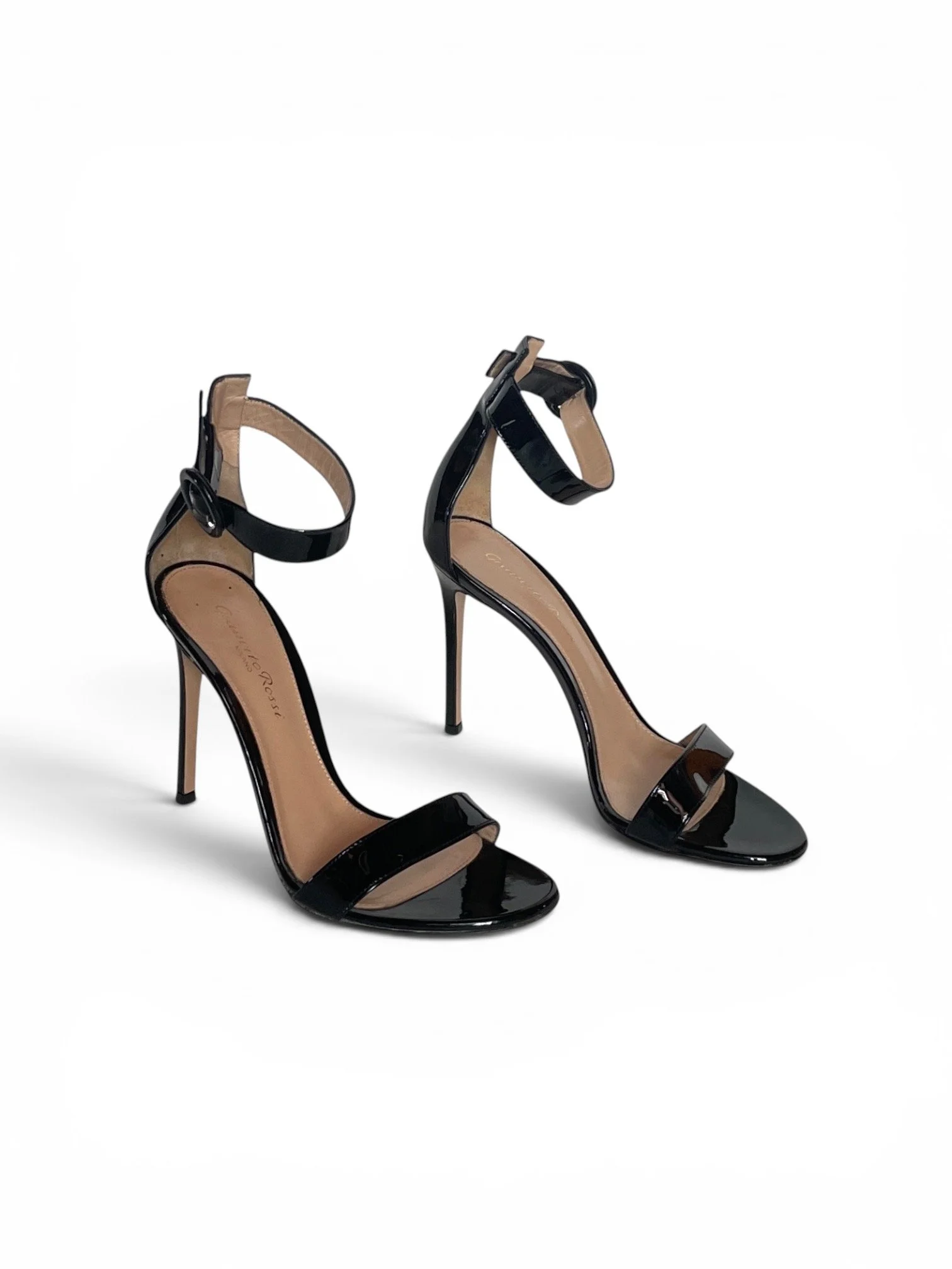 Gianvito Rossi Black Patent Leather Portofino Ankle Strap Sandals