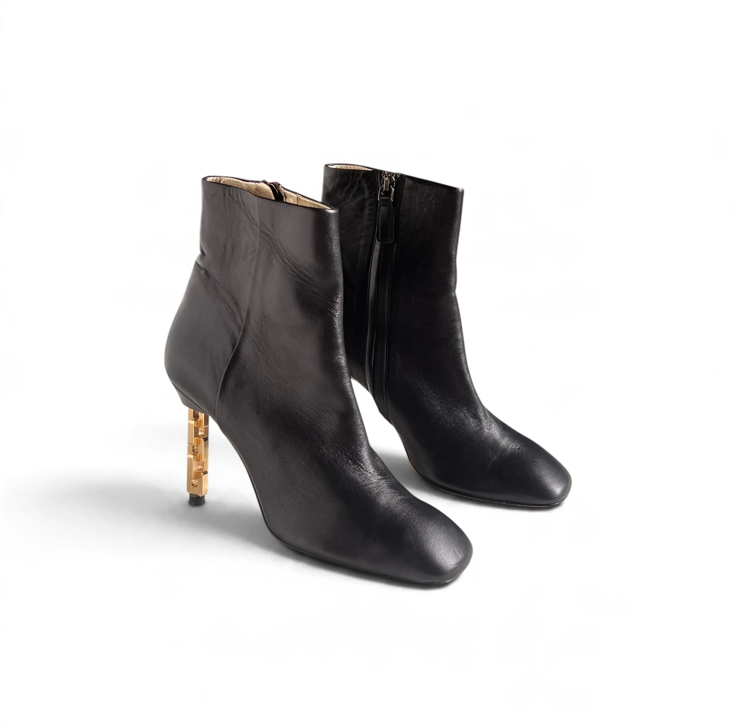 Charles Jourdan Black Leather Sculptural Heel Ankle Boots