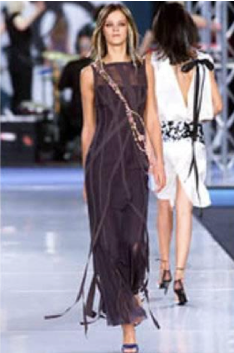 Chanel Fall 2002 Long Semi-Sheer Grey Silk Evening Dress