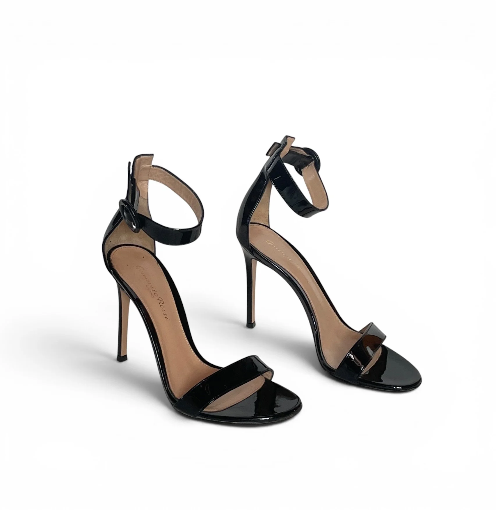 Black Patent Leather Portofino Ankle Strap Sandals