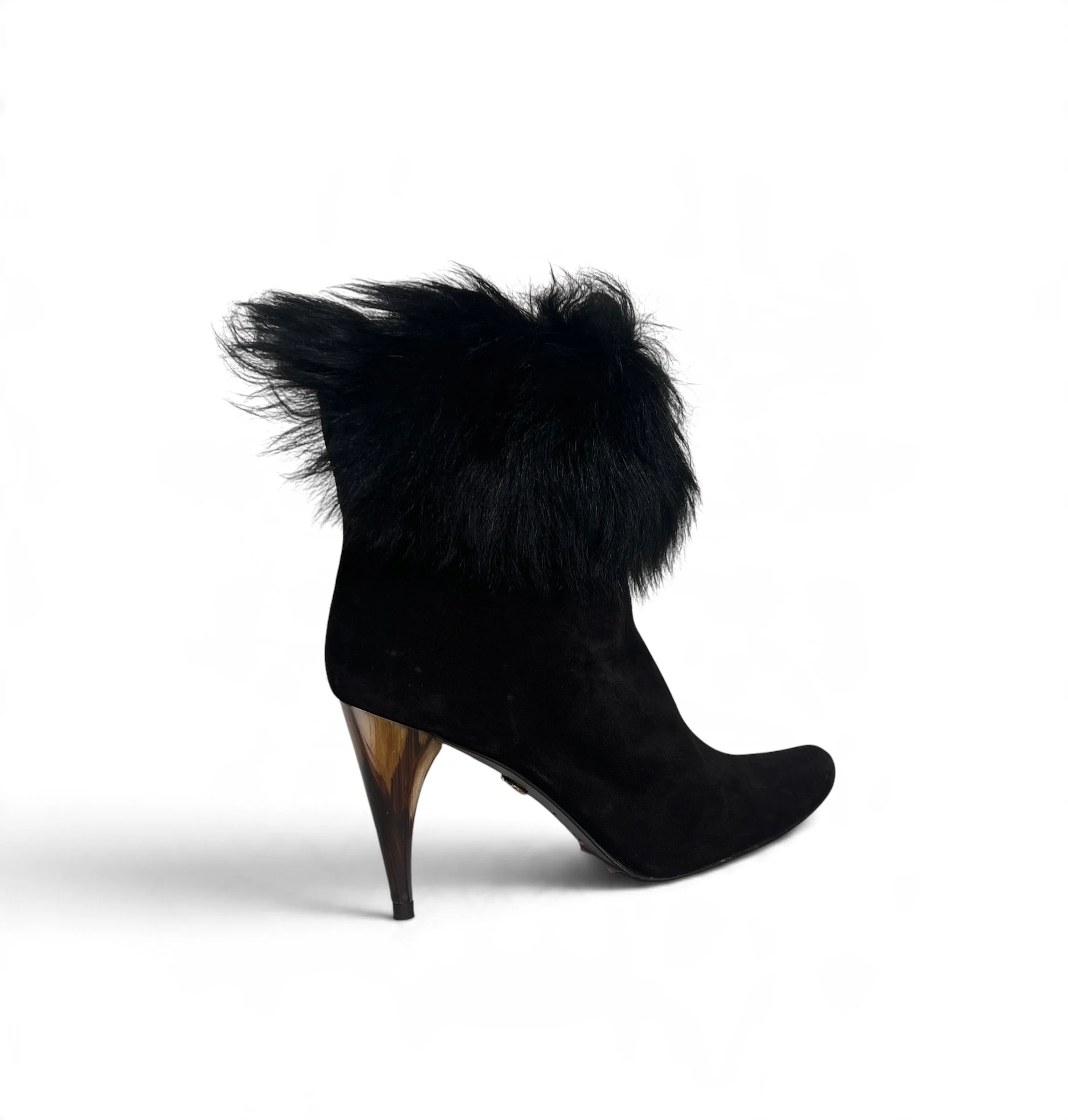 Charles Jourdan Black Suede & Fur Ankle Boots